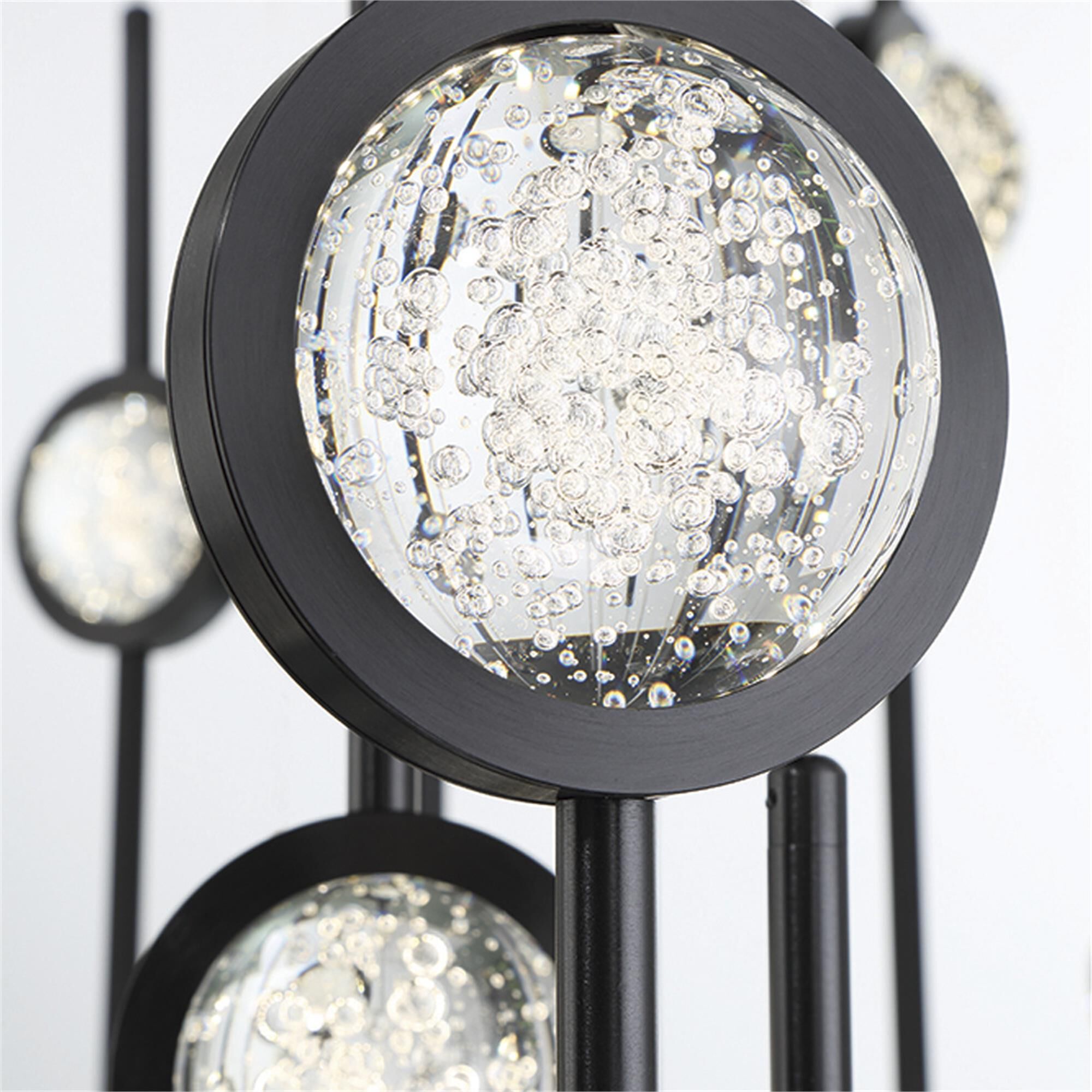 Shown in Black Anodized Aluminum finish and Clear Seeded Orb glass and Aluminum Rods shade