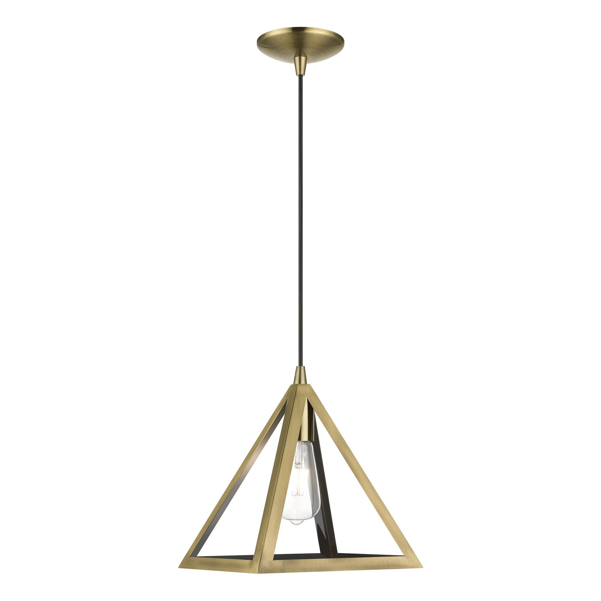 Shown in Antique Brass finish and Antique Brass Metal shade