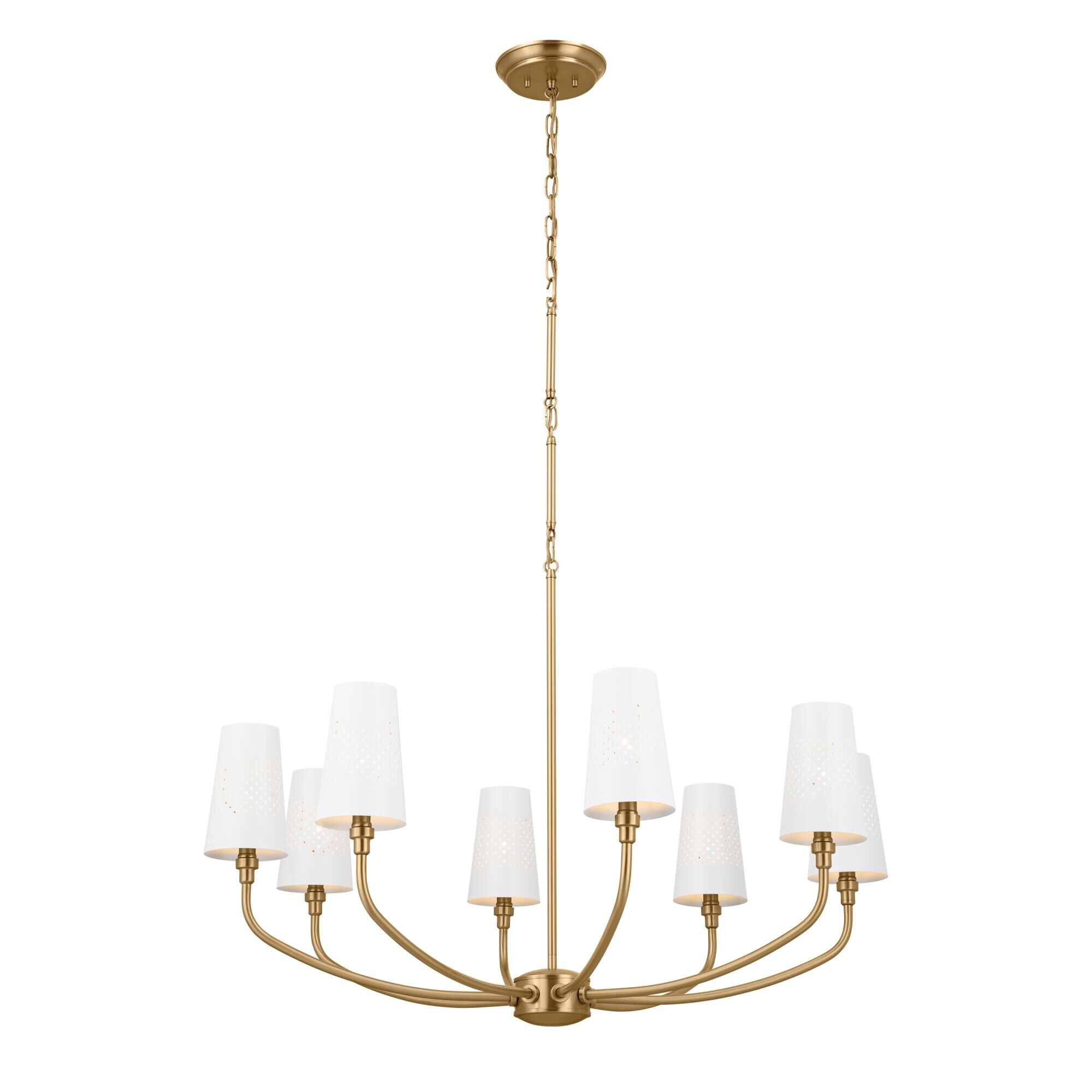 Shown in Brushed Natural Brass finish and Metal and Bell shade