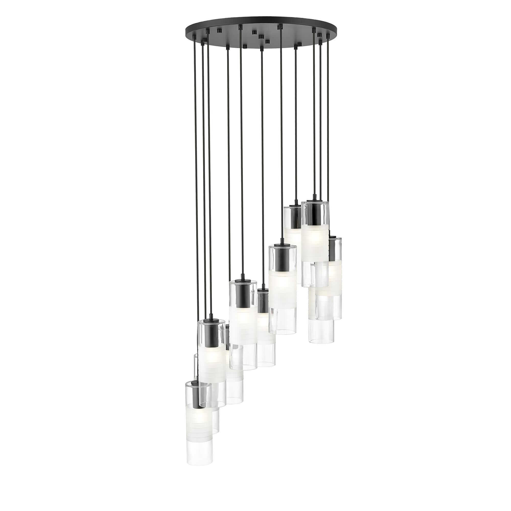 Shown in Matte Black finish and Clear+frosted glass and Clear+frosted shade