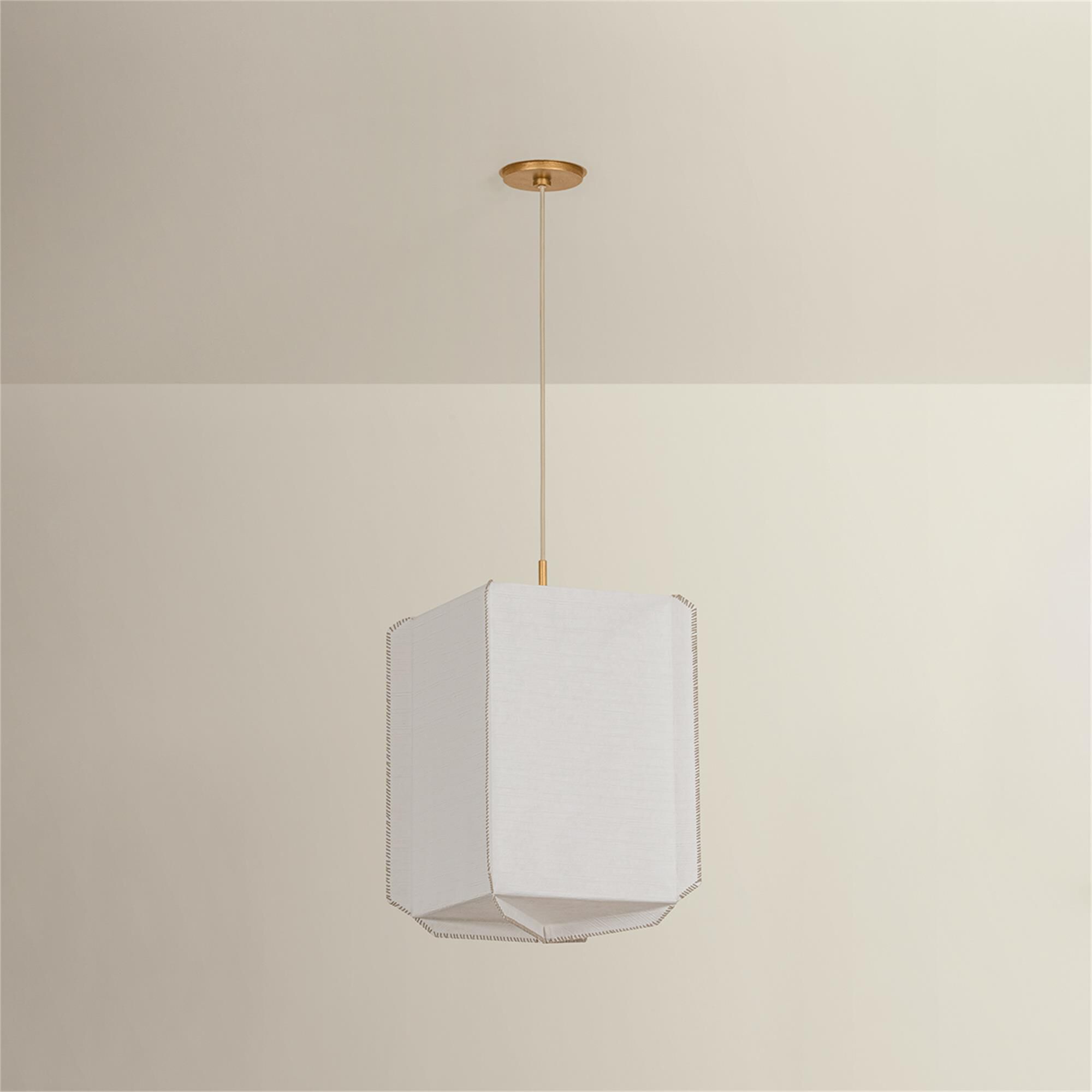 Shown in Patina Gold Leaf finish and Handmade Paper shade