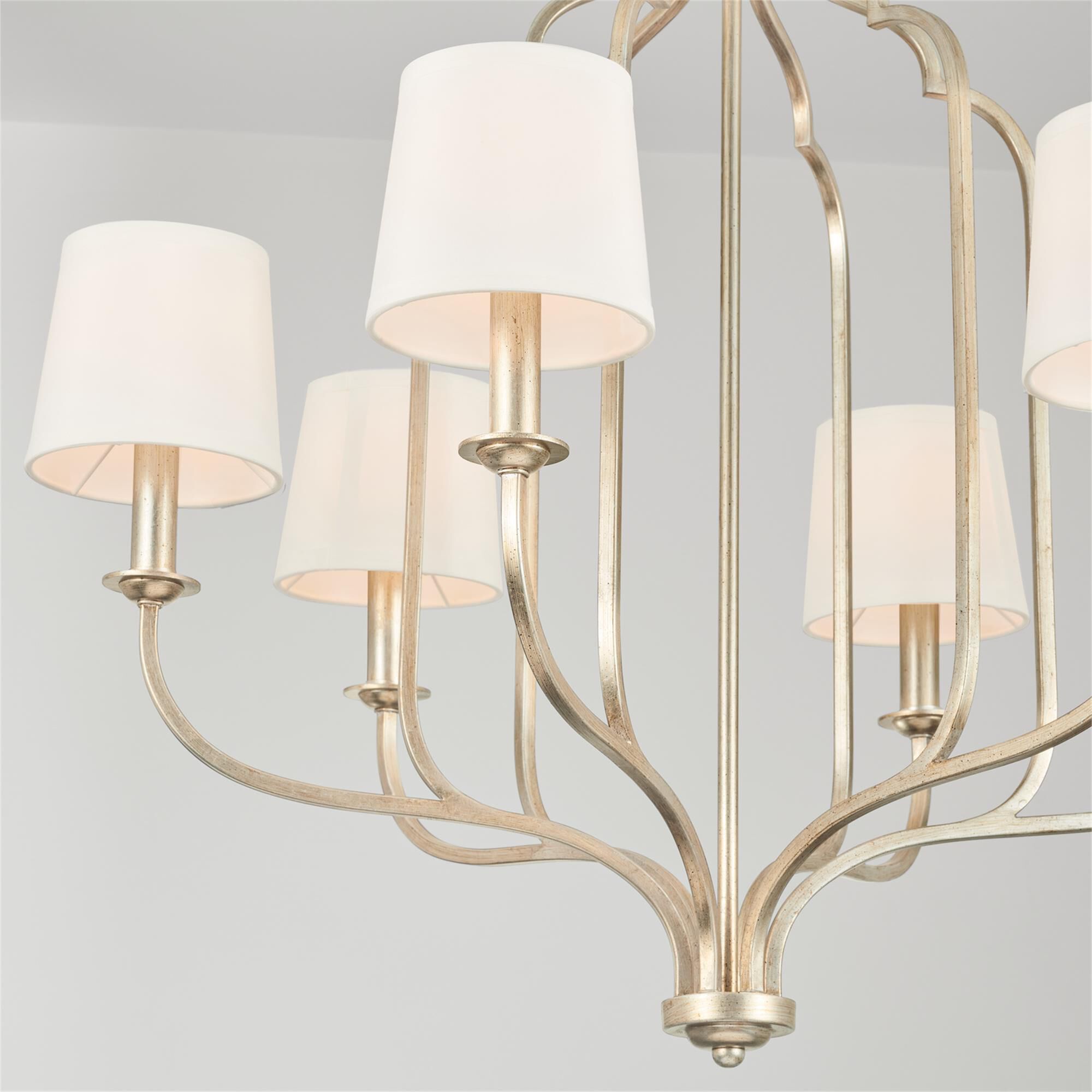 Shown in Winter Gold finish and 698 glass and White Stay-Straight Fabric s shade