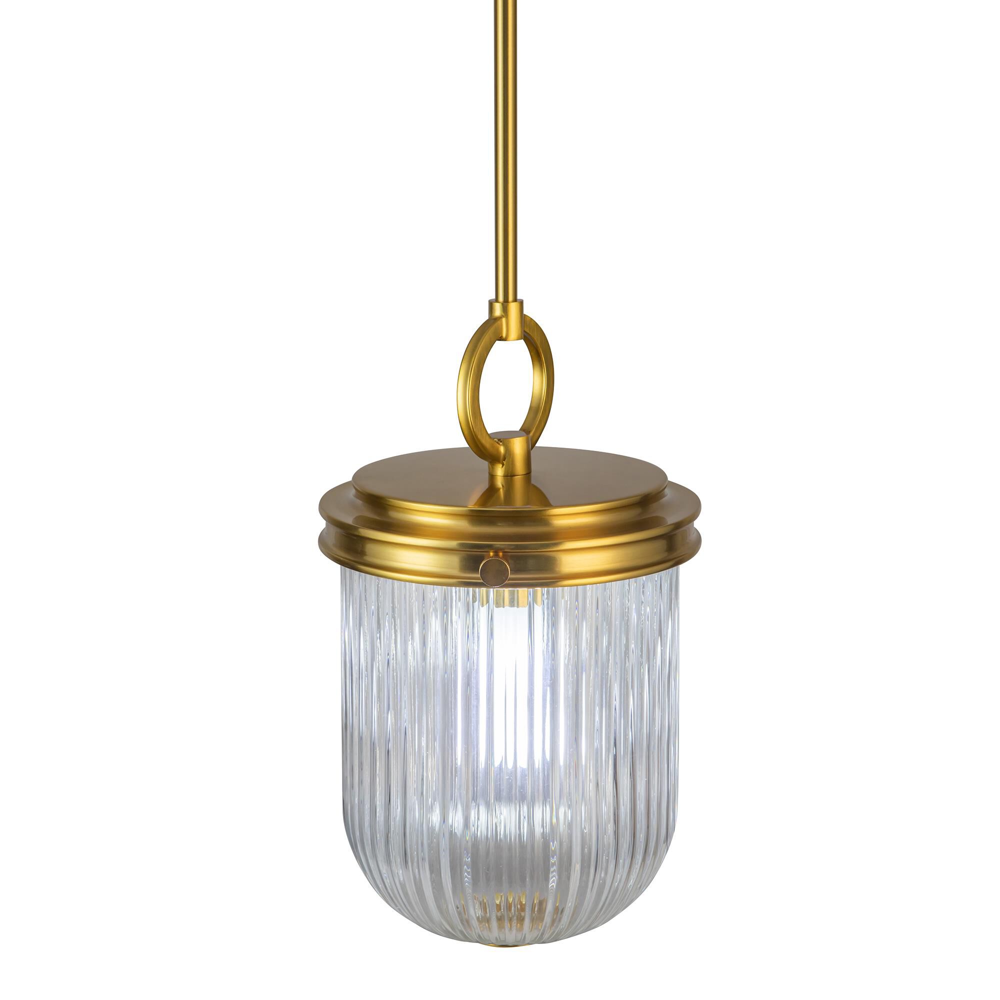 Shown in Vintage Brass finish and Ribbed glass