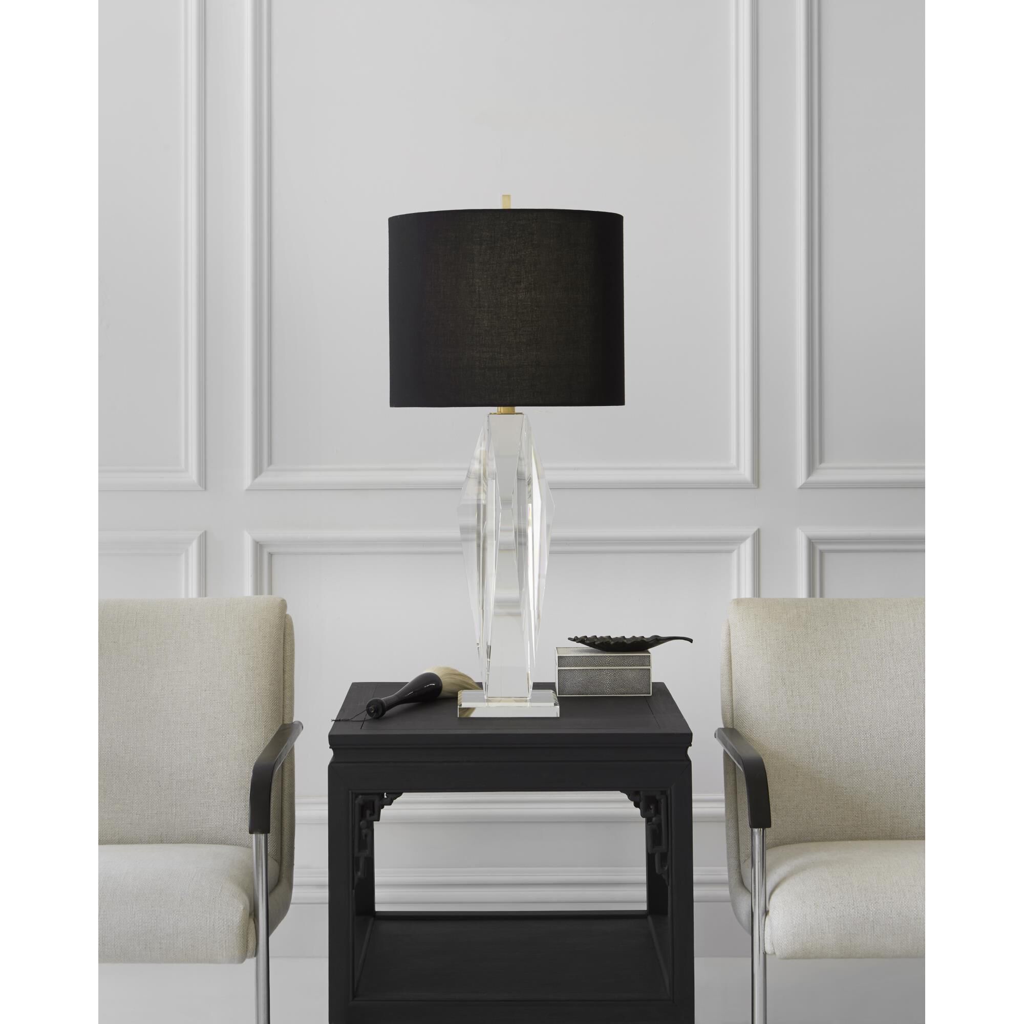 Shown in Crystal finish and Black Linen shade