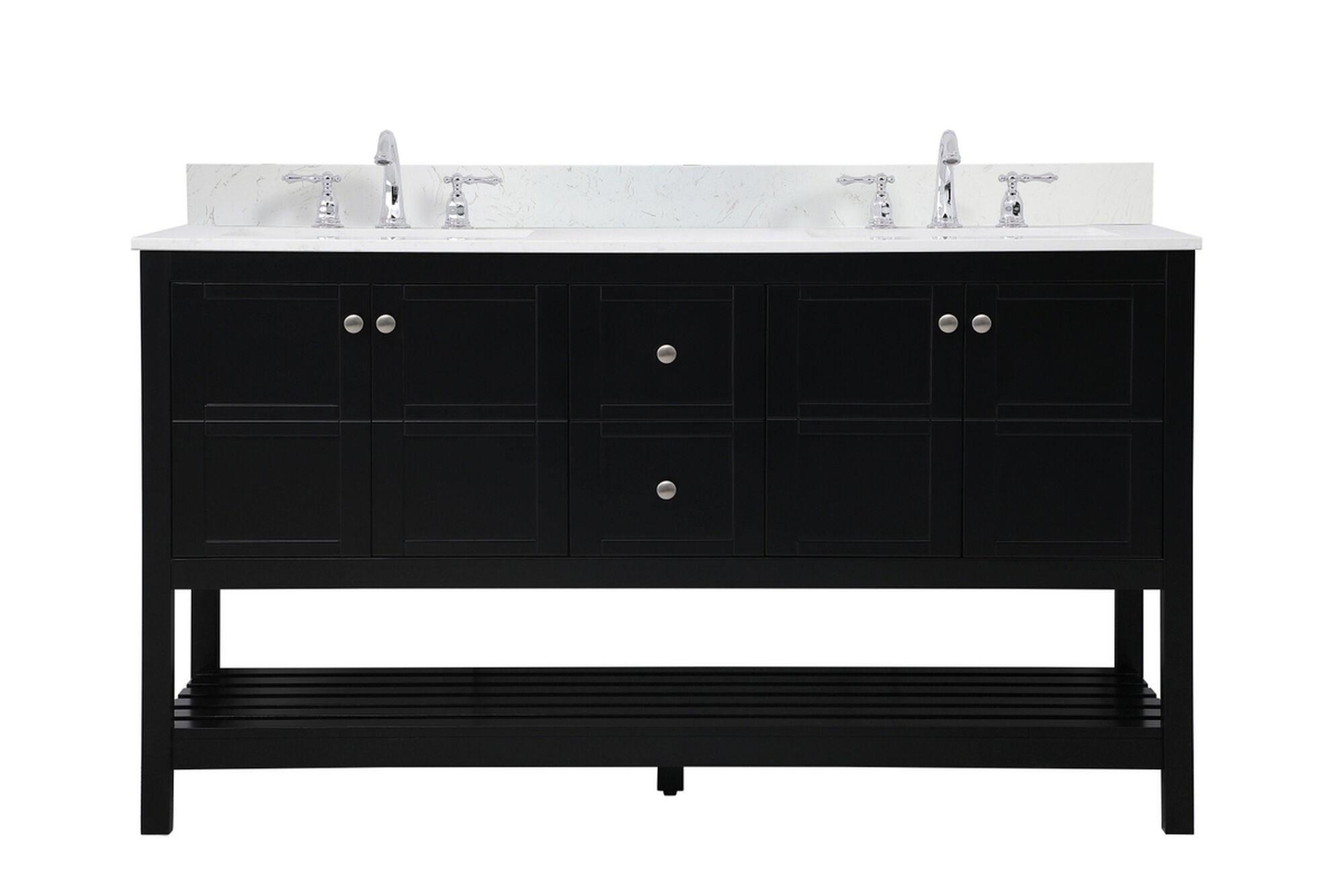 Shown in Black And Brushed Nickel With Calacatta Quartz finish