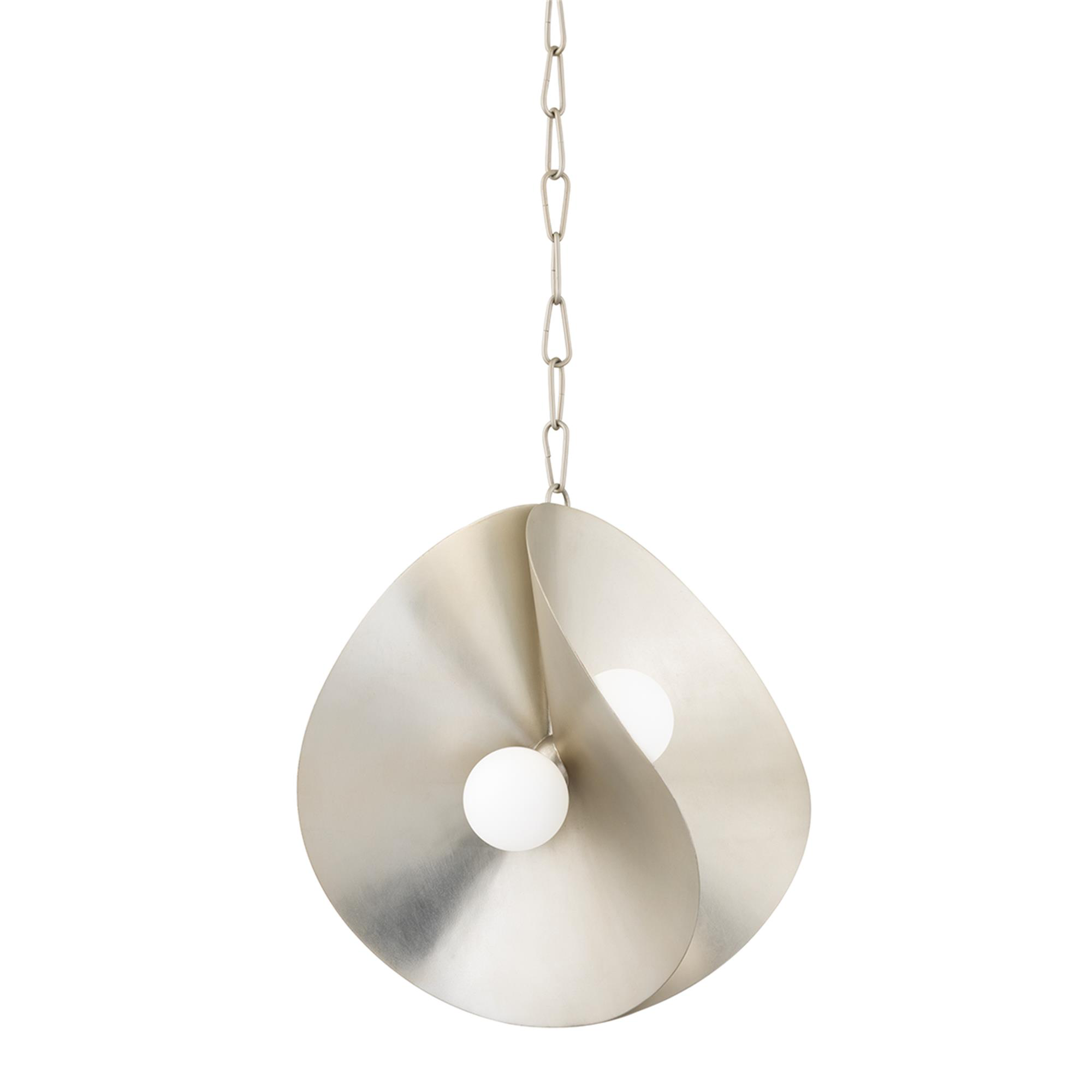 Shown in Warm Silver Leaf finish and Opal Matte glass