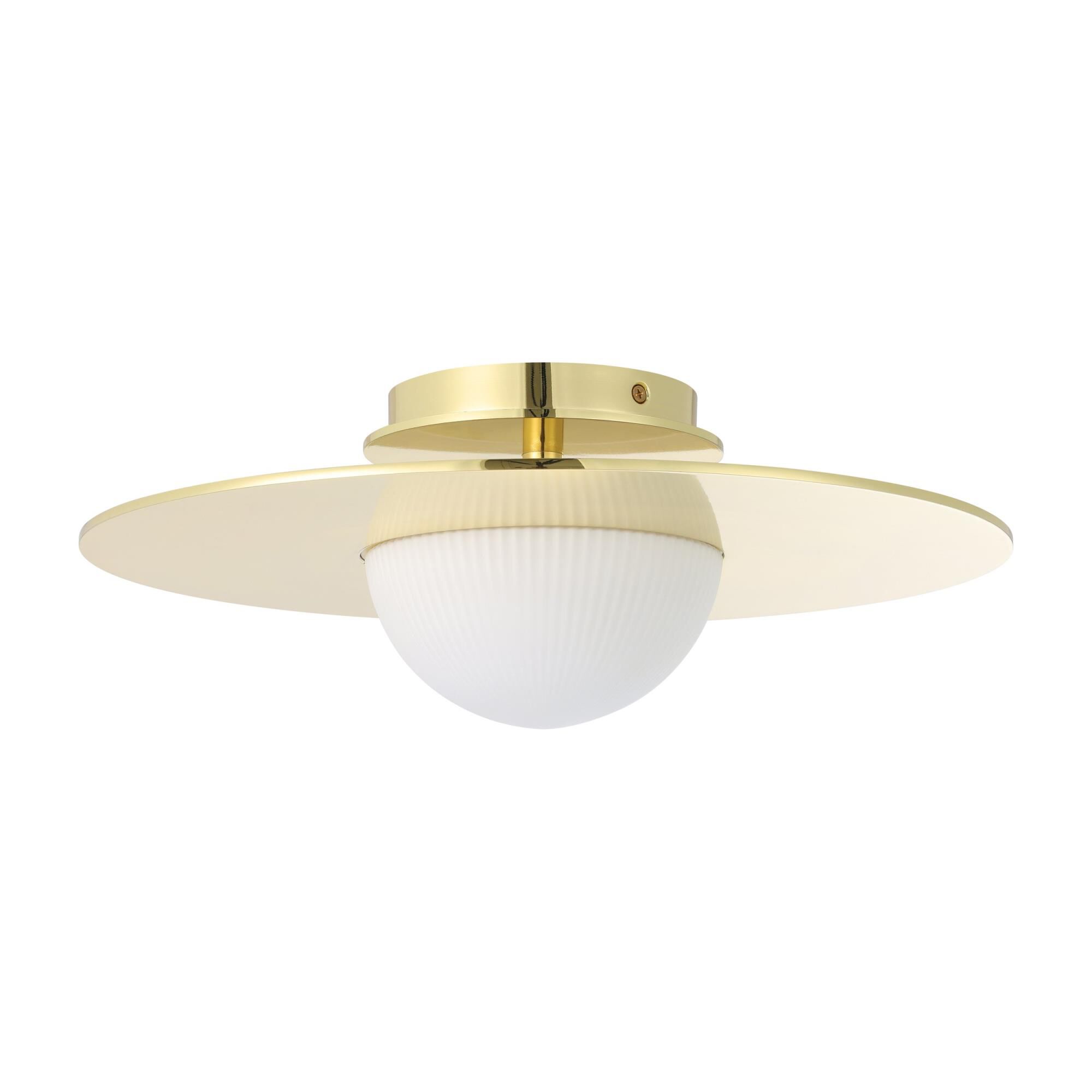 Shown in Polished Brass finish and Opal Ribbed glass