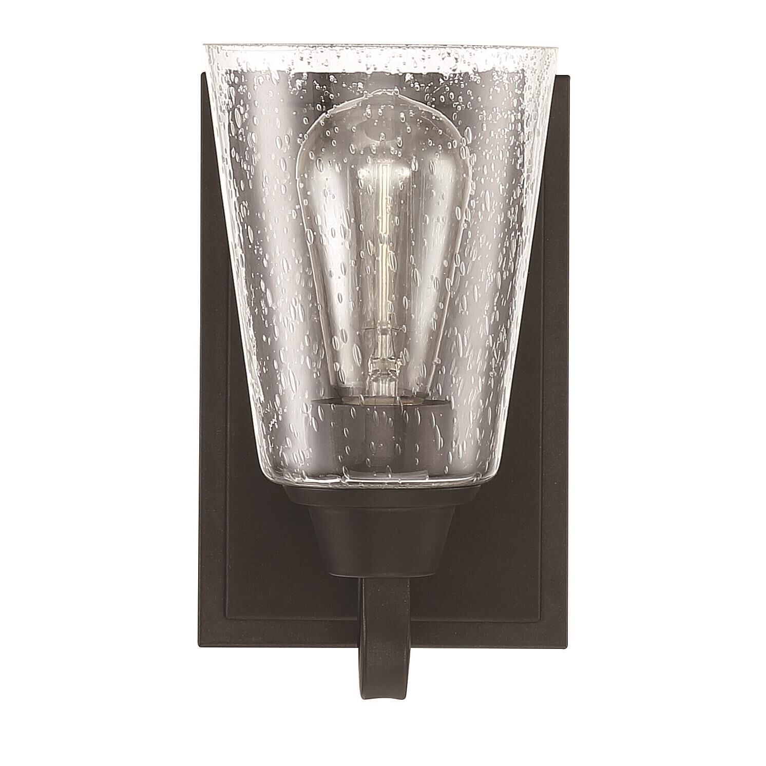 Shown in Espresso finish and Clear Seeded glass and Glass shade