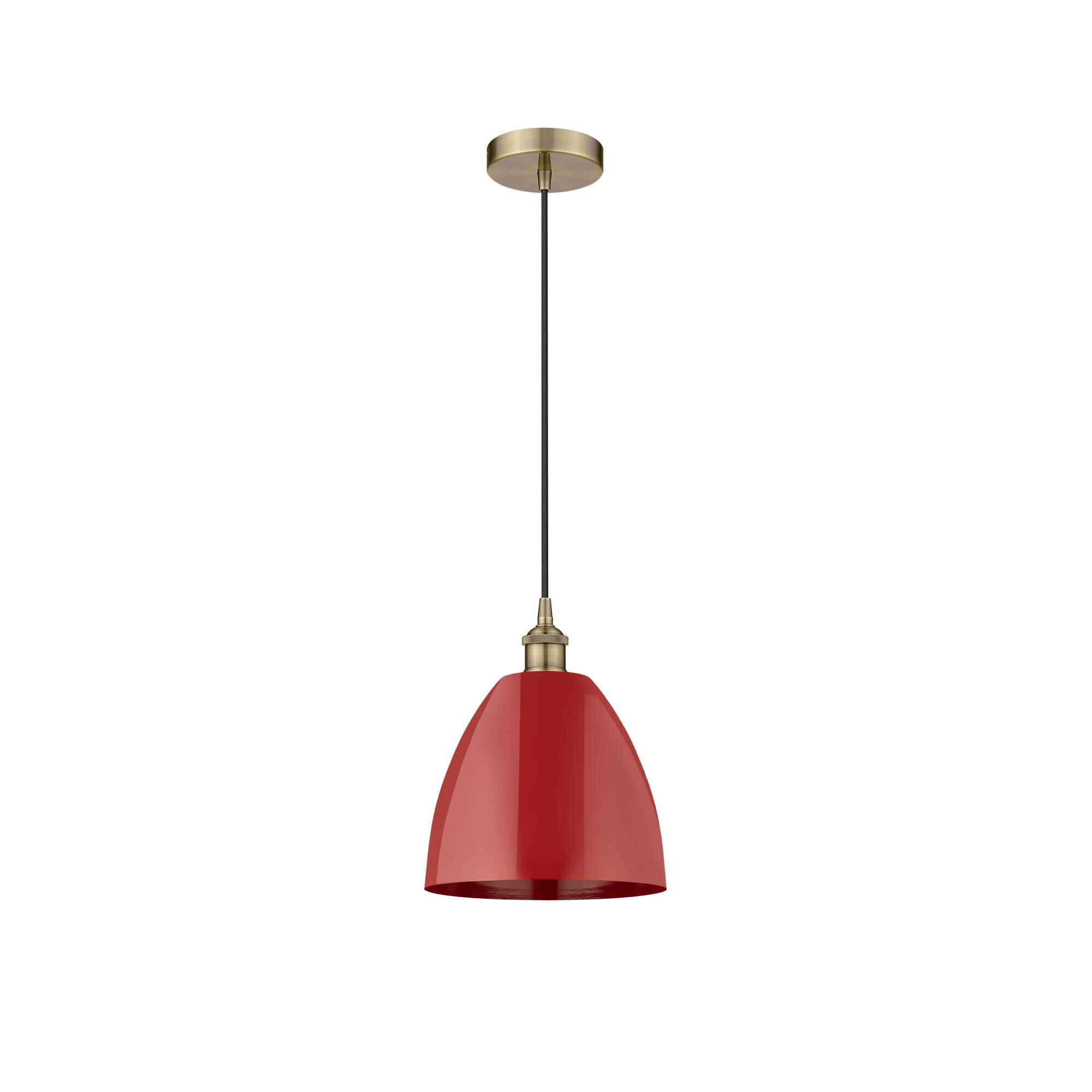 Shown in Antique Brass finish and Red Plymouth Dome shade