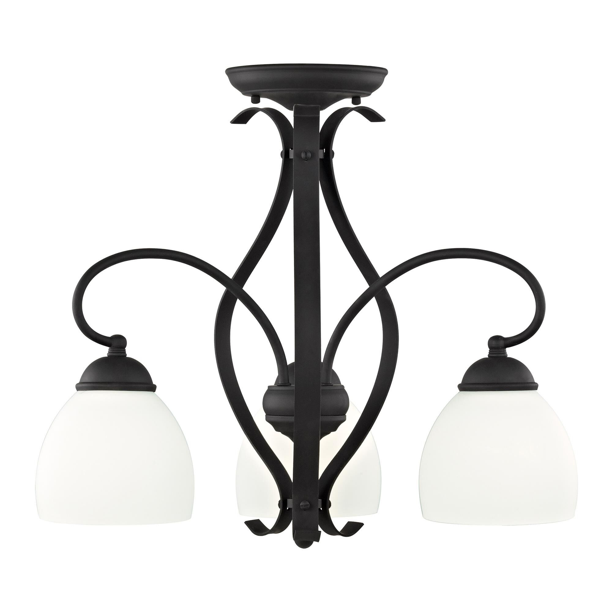 Shown in Black finish and Hand Blown Satin Opal White glass