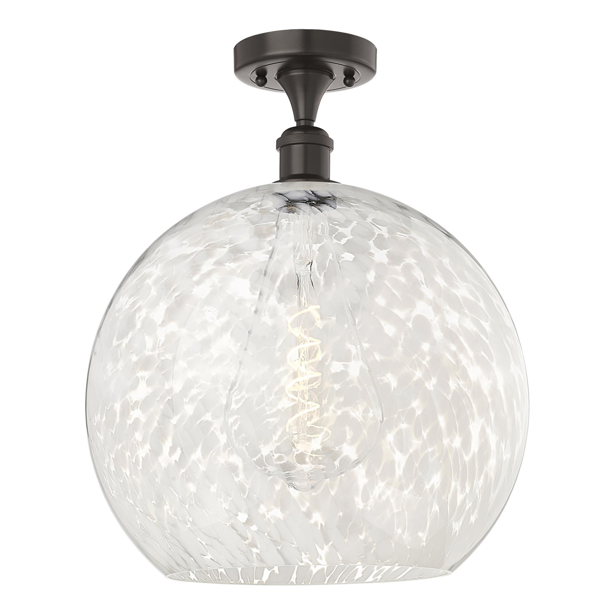 Shown in Oil Rubbed Bronze finish and White Mouchette glass