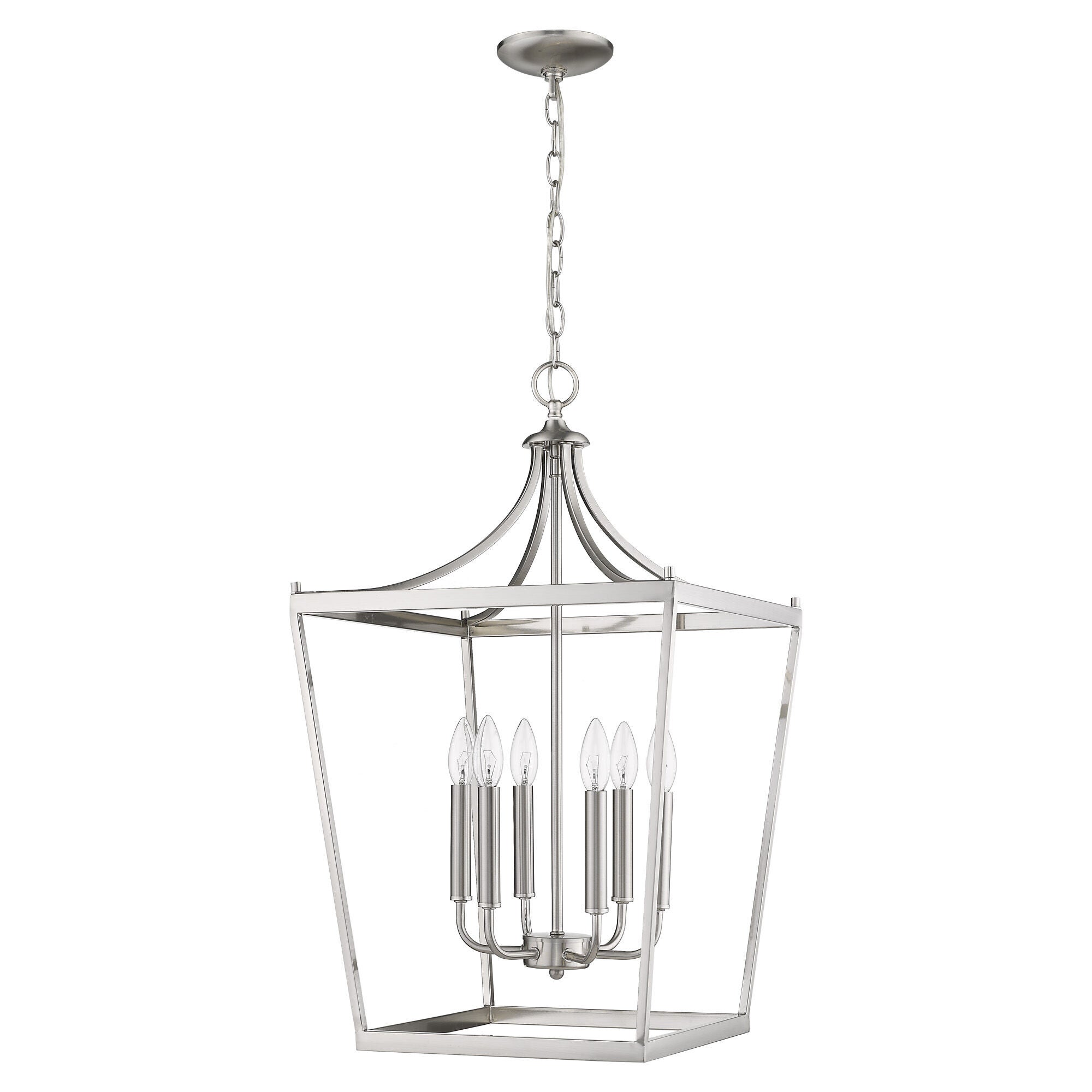 Shown in Satin Nickel finish and -- glass and -- shade