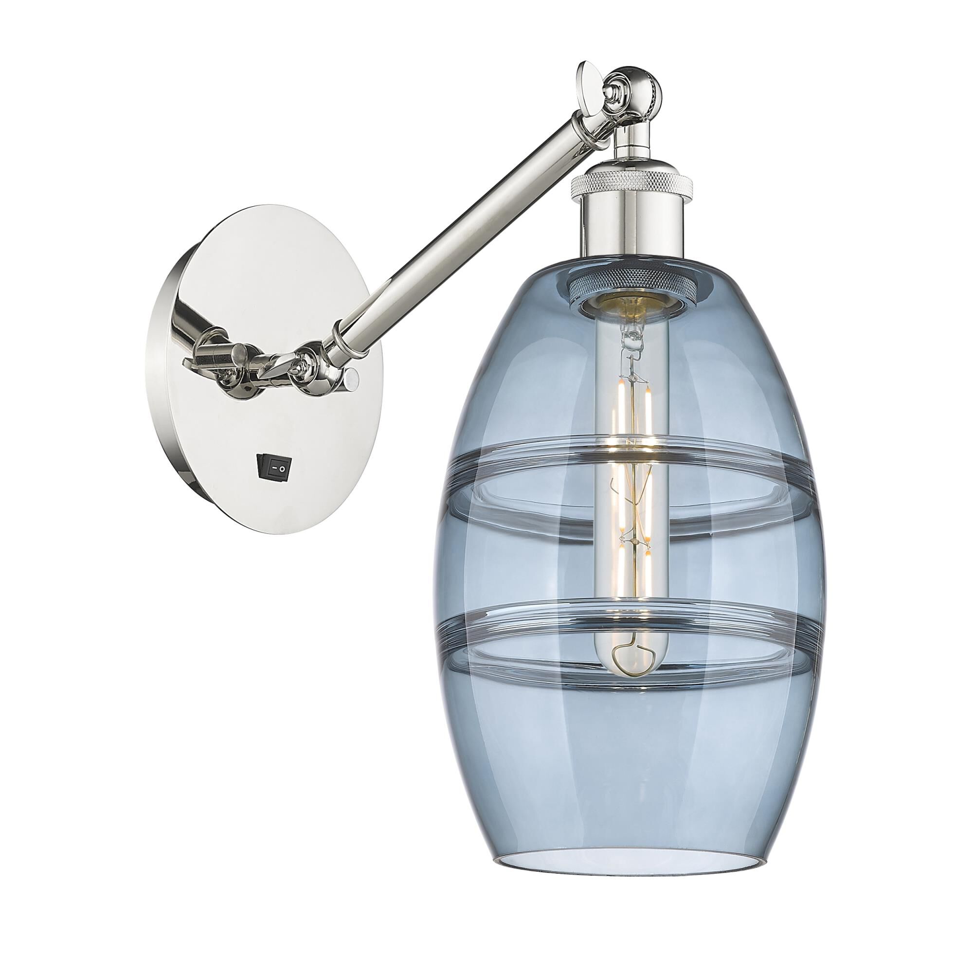 Shown in Polished Nickel finish and Princess Blue glass