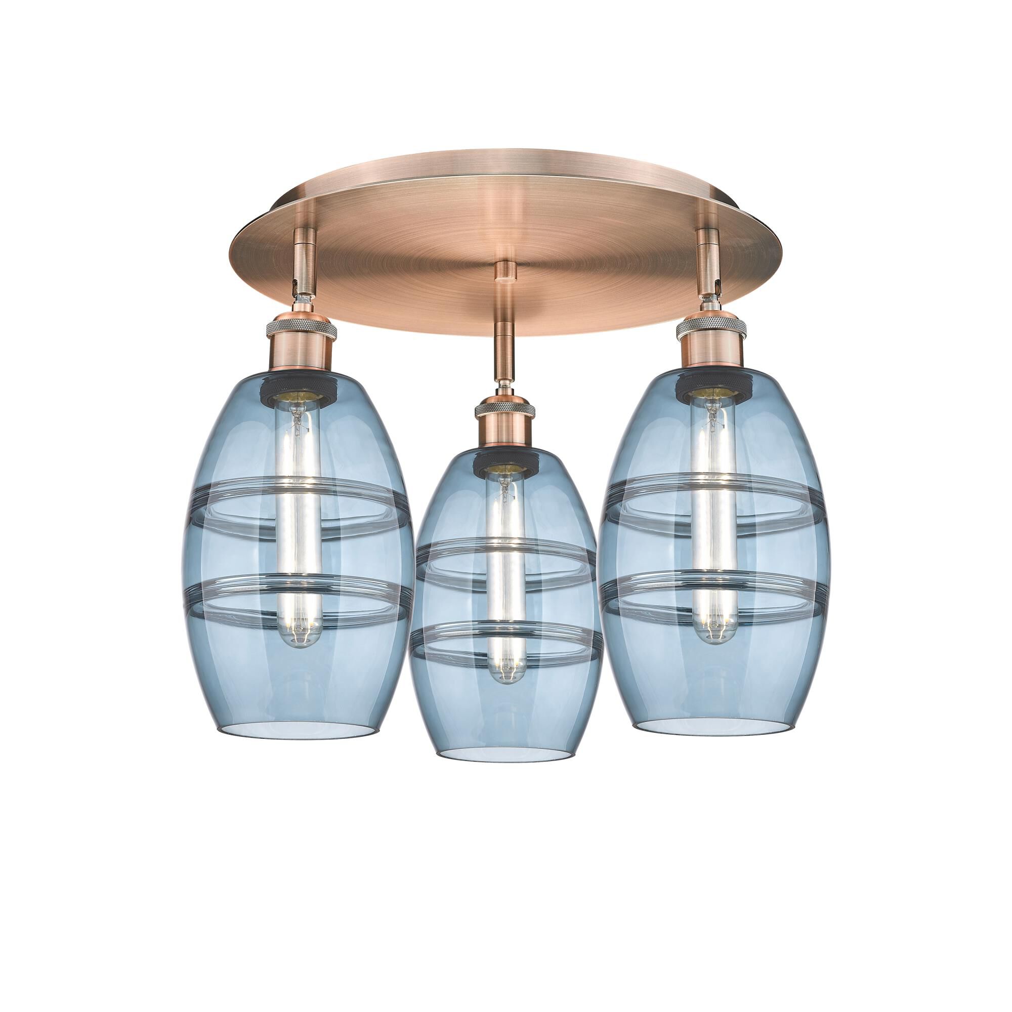 Shown in Antique Copper finish and Princess Blue glass