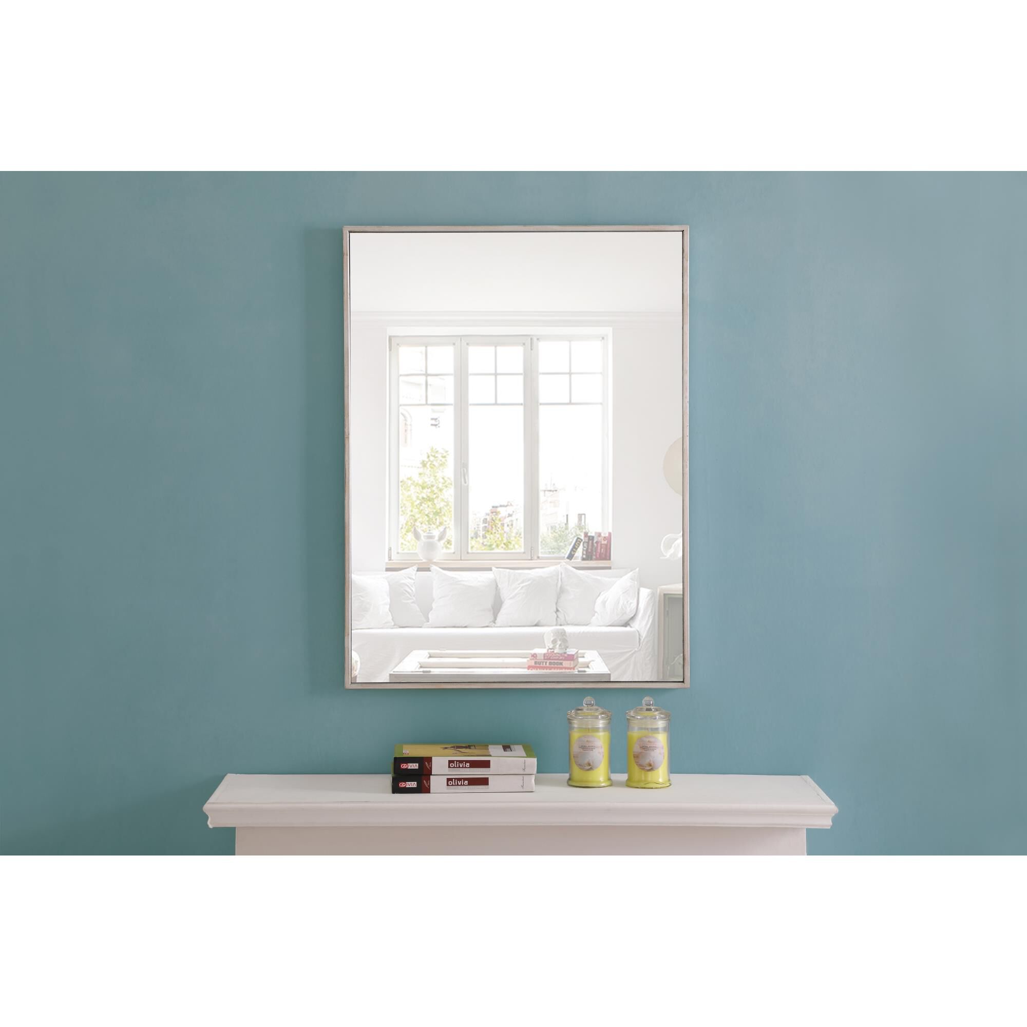 Shown in Silver finish and Clear Mirror Beveled glass