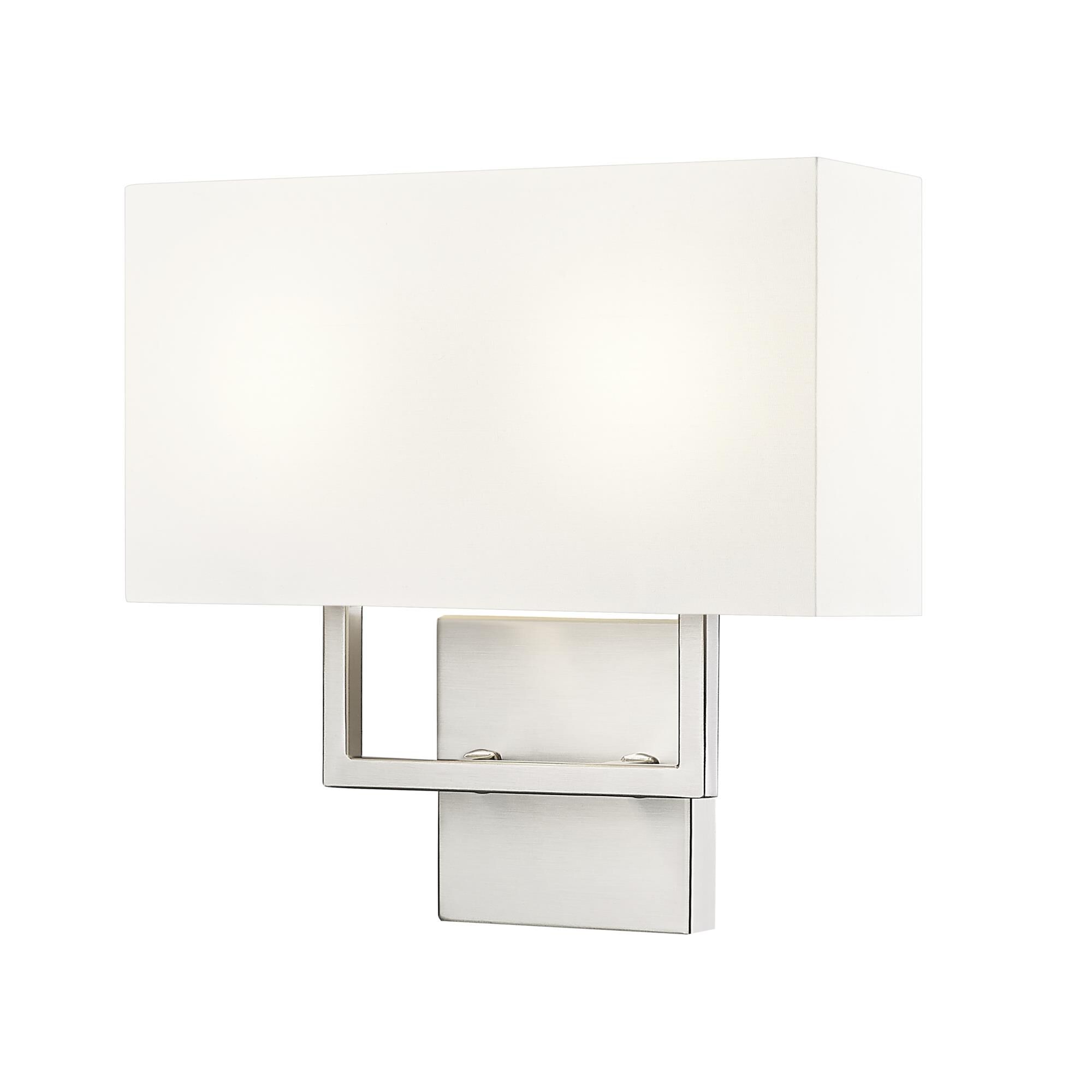 Shown in Brushed Nickel finish and White glass and White shade