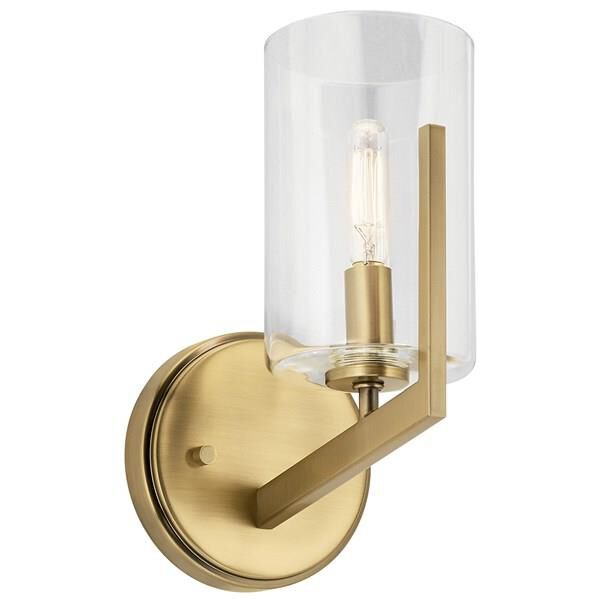 Shown in Brushed Natural Brass finish and Clear glass