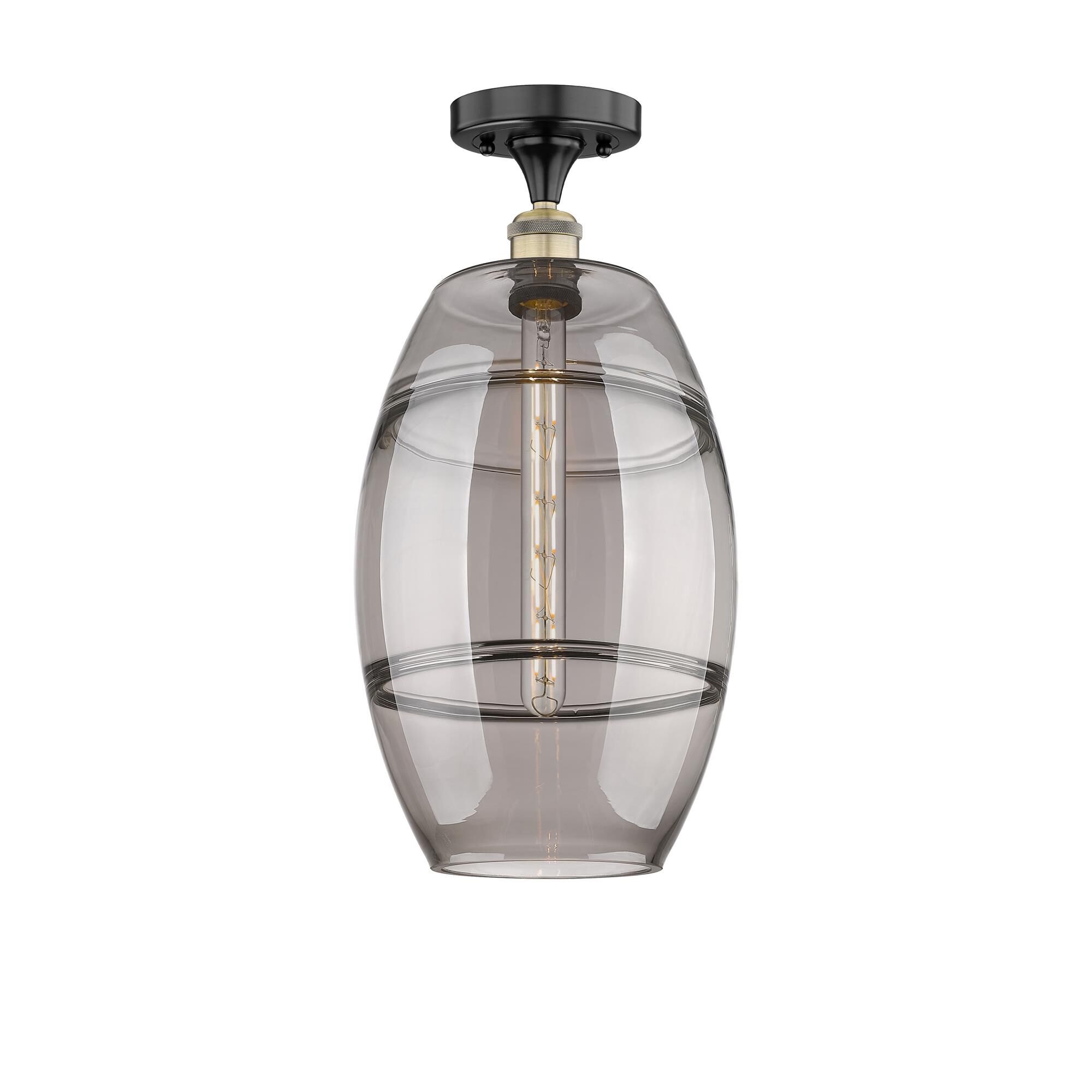 Shown in Black Antique Brass finish and Light Smoke glass