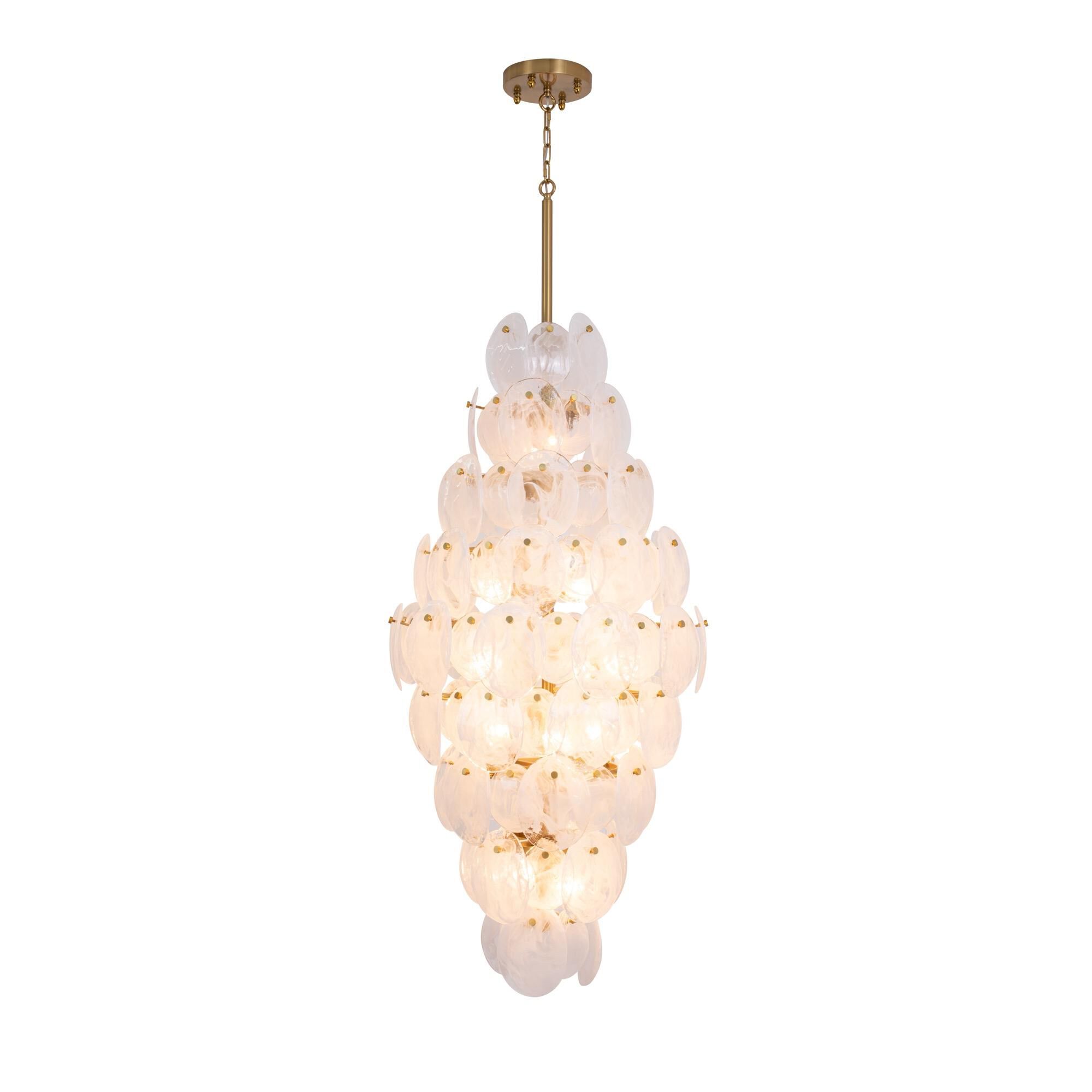Shown in Brushed Brass finish and Wispy White Murano Style glass