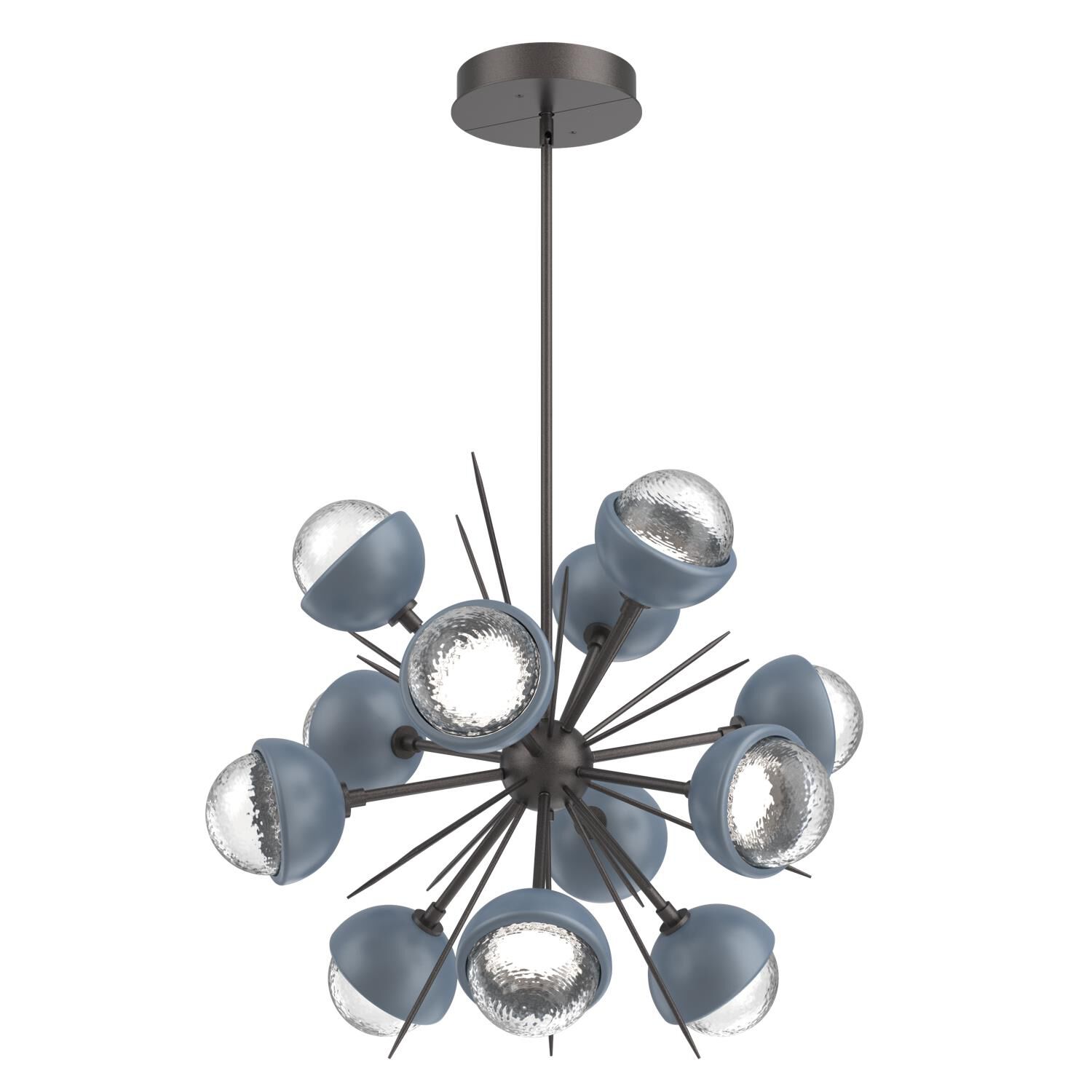 Shown in Graphite finish and Clear glass and Poppy Blue accent