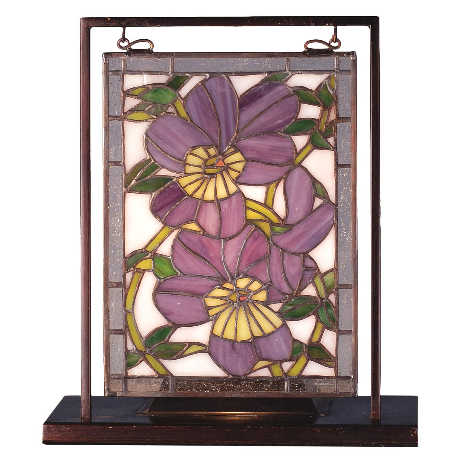 Shown in Brass finish and Purple-Yellow glass