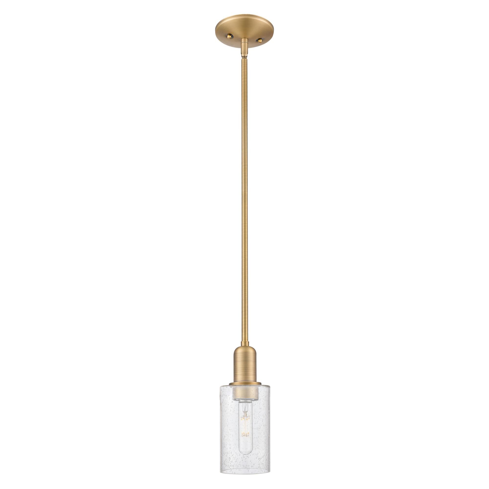 Shown in Brushed Brass finish and Seedy glass