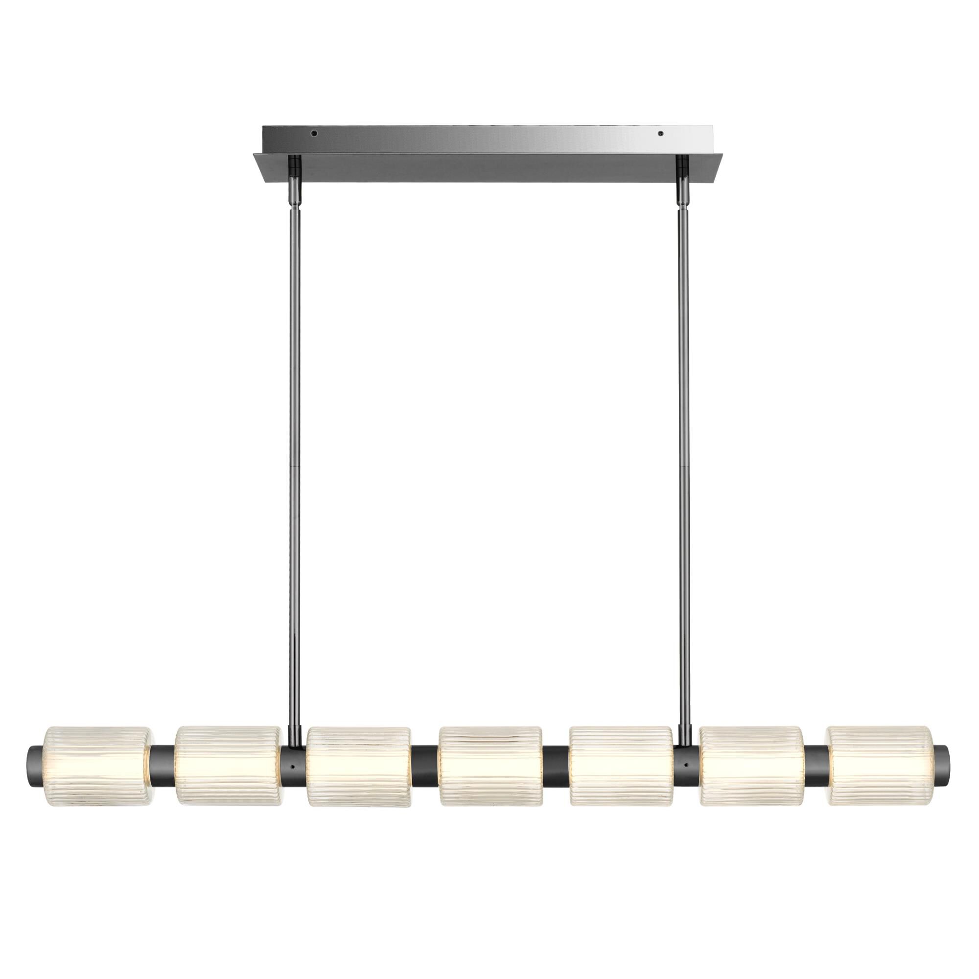 Shown in Black Chrome finish and Clear Ribbed Glass shade