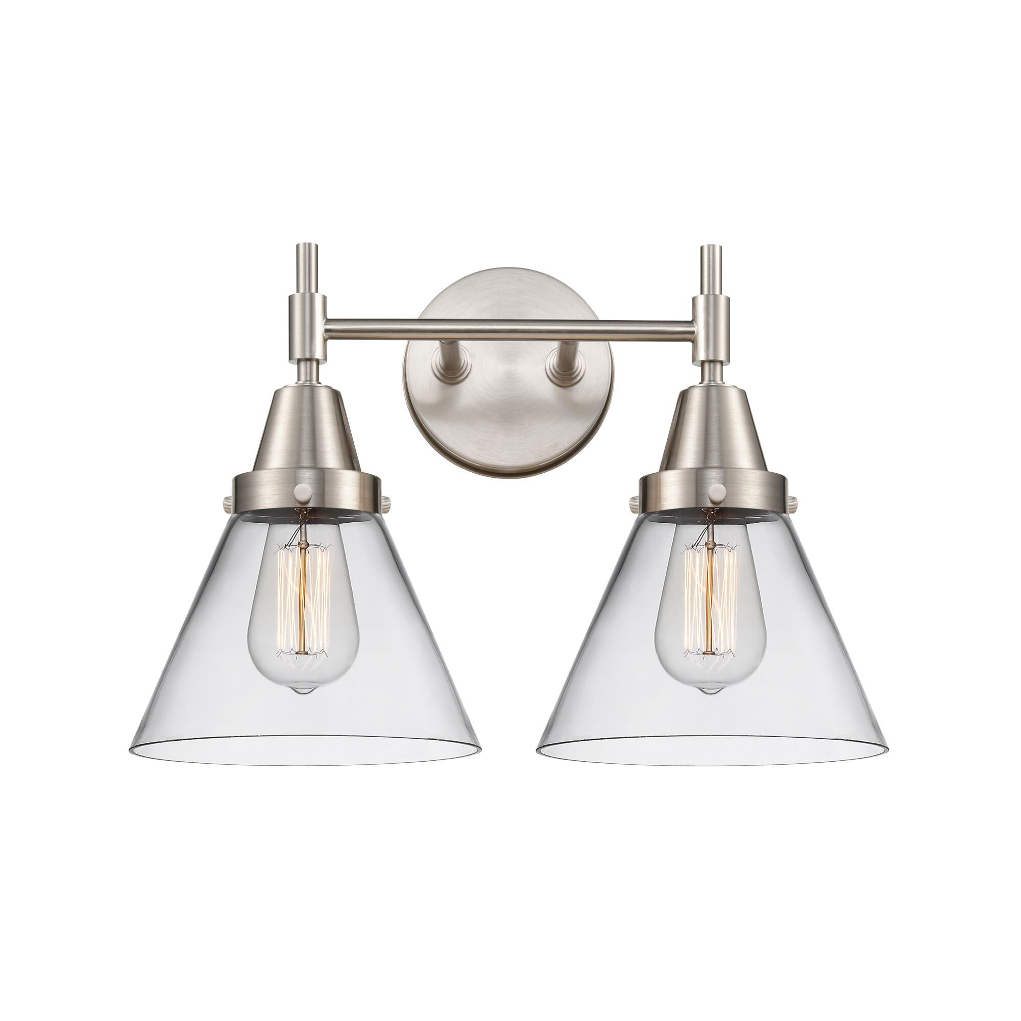 Shown in Satin Nickel finish and Clear Large Cone glass