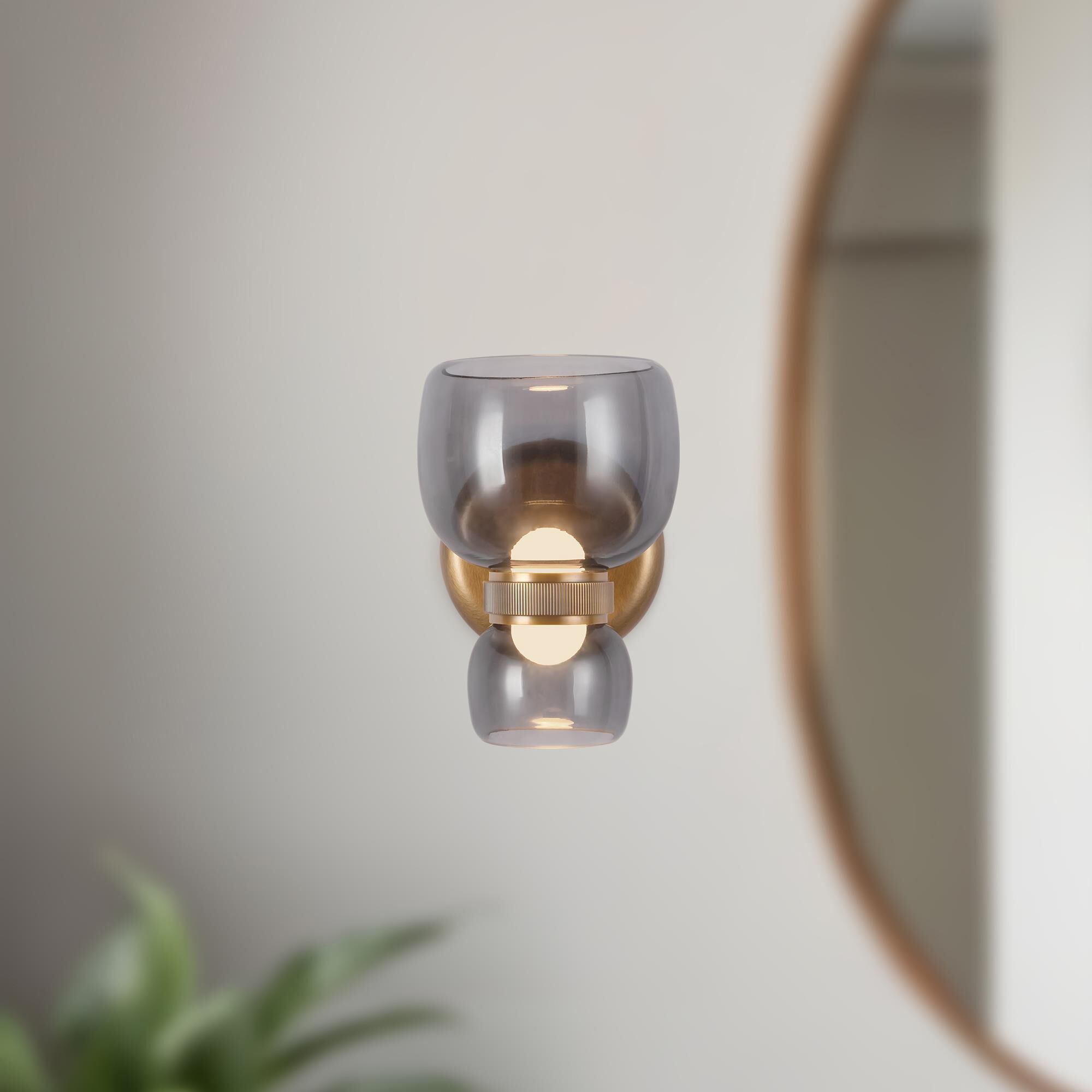 Shown in Vintage Brass finish and Smoked glass