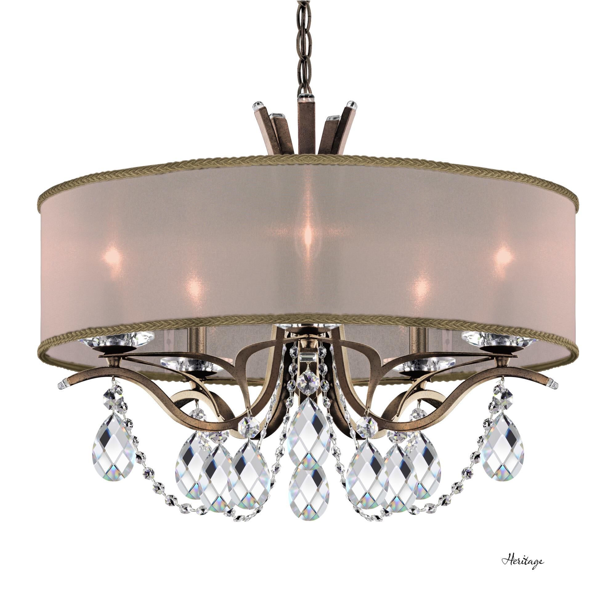 Shown in Etruscan Gold finish and Clear Heritage crystal and Gold Hardback shade