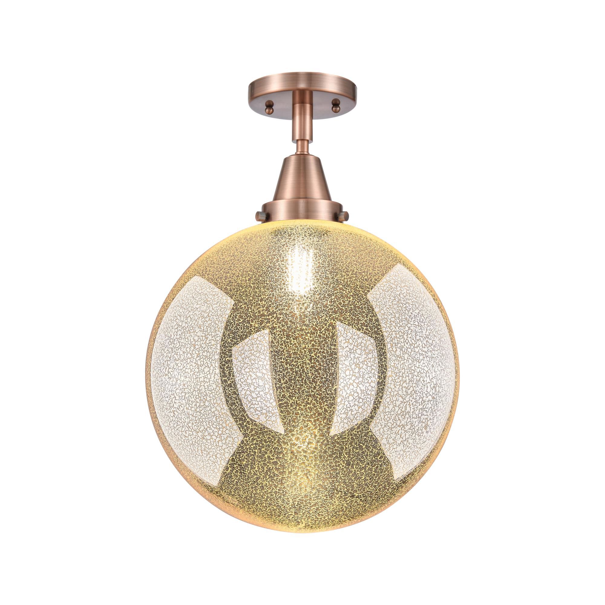 Shown in Antique Copper finish and Mercury shade