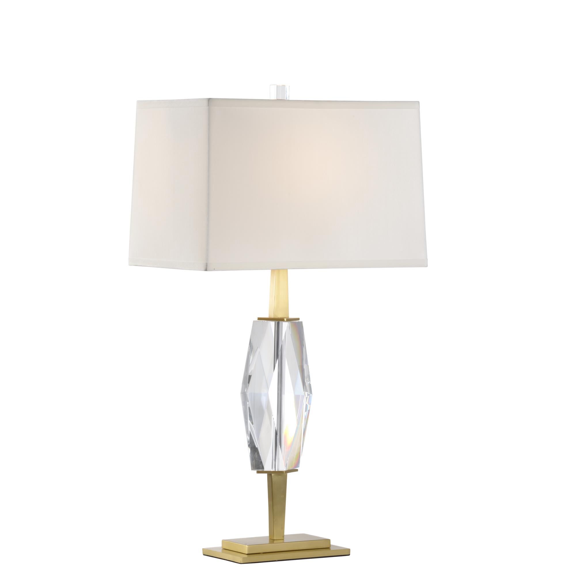 Shown in Clear and Brushed Brass finish and Crystal glass
