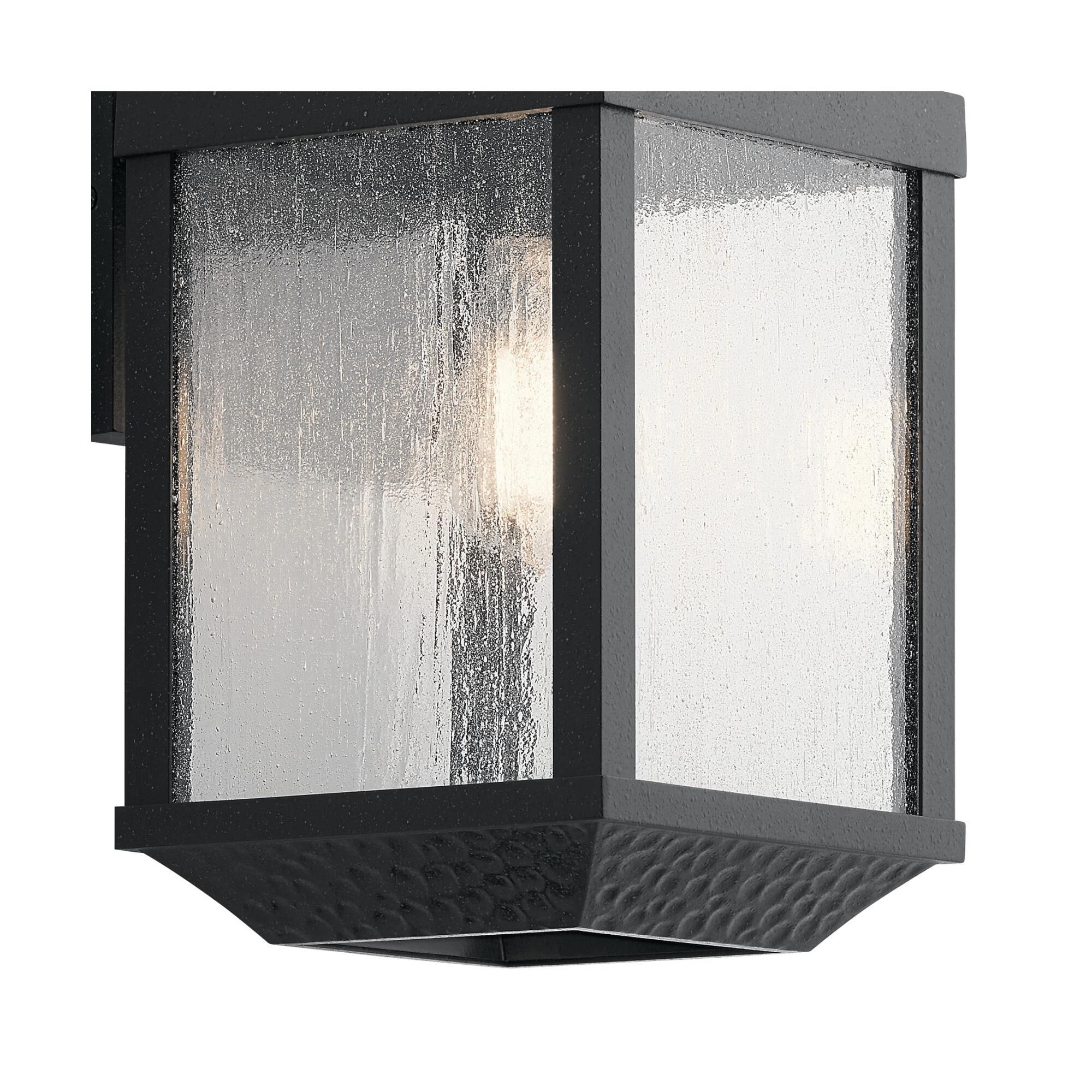 Shown in Distressed Black finish and Clear Seeded glass