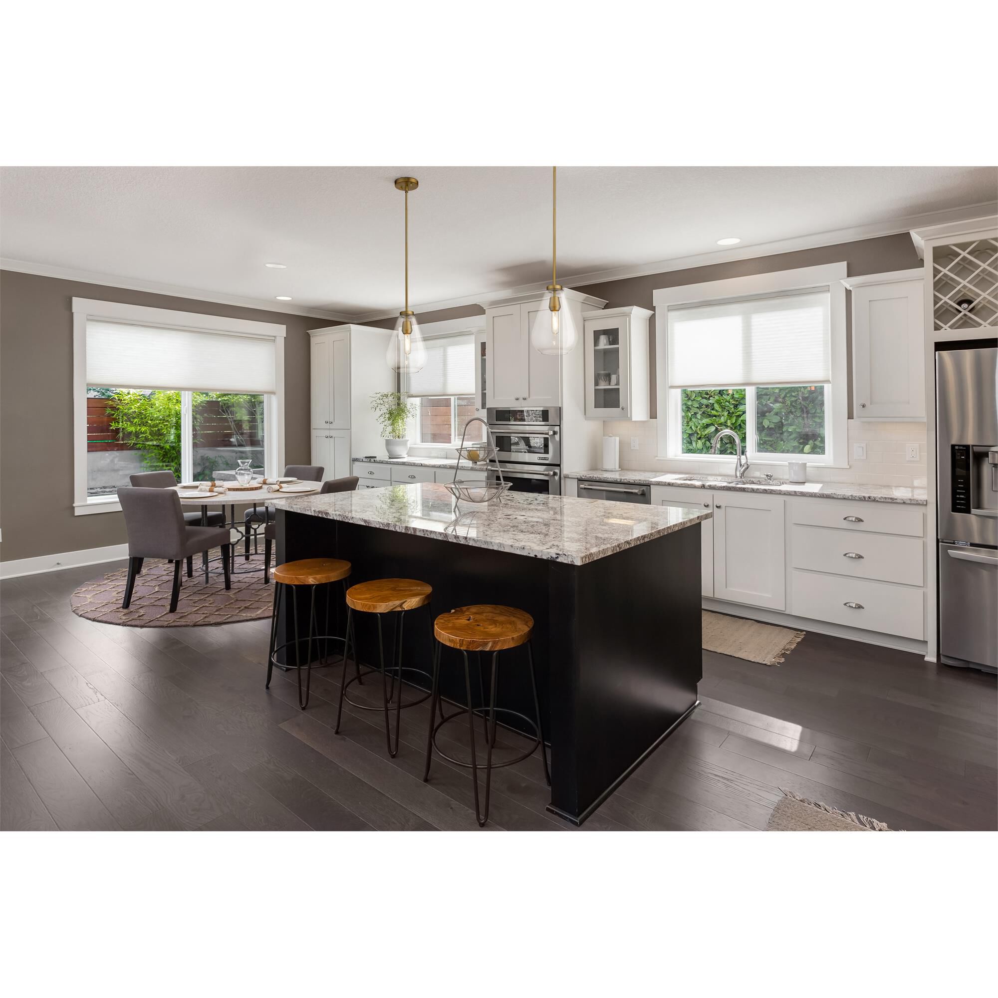Shown in Olde Brass finish and Glass shade