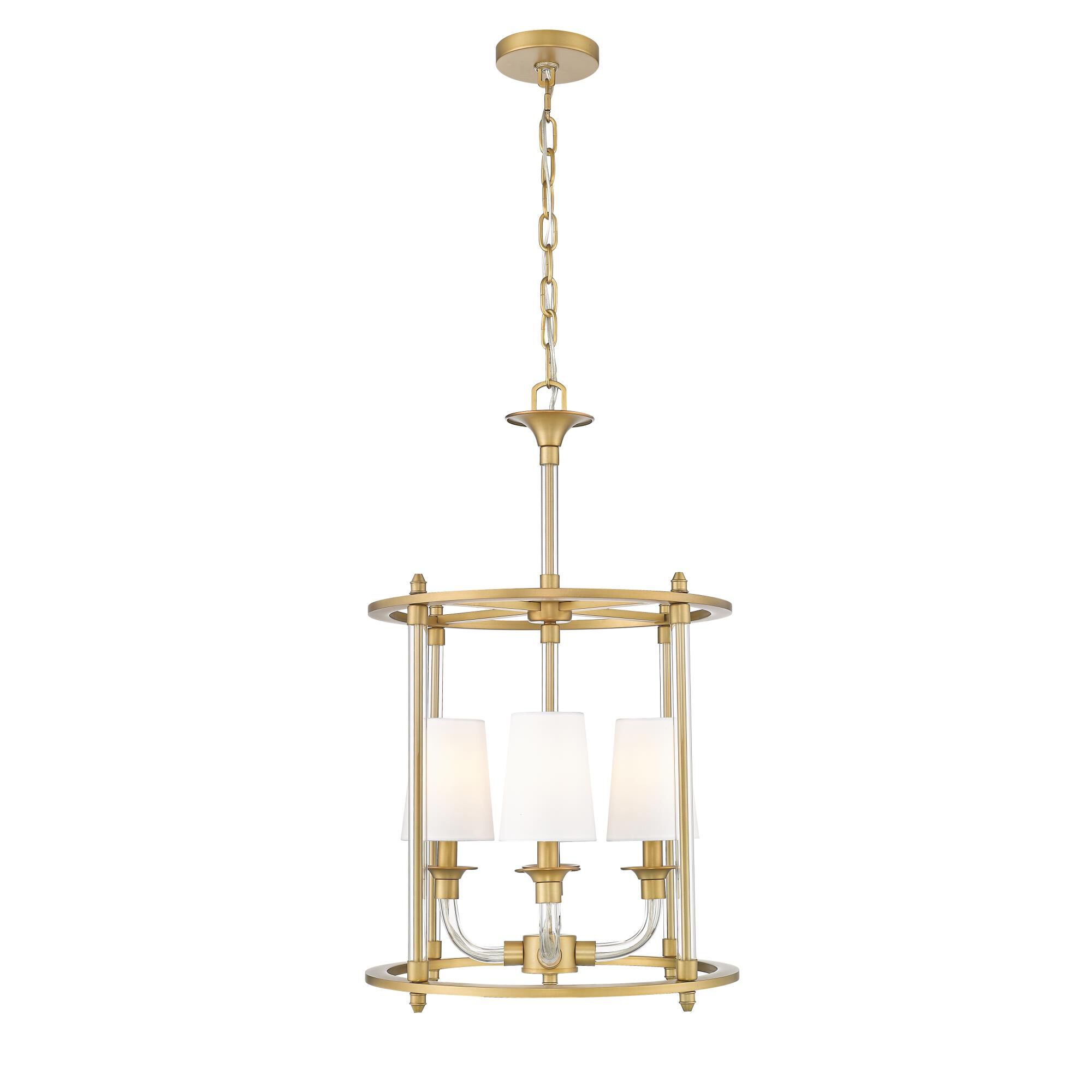 Shown in Rubbed Brass finish and White glass and White shade