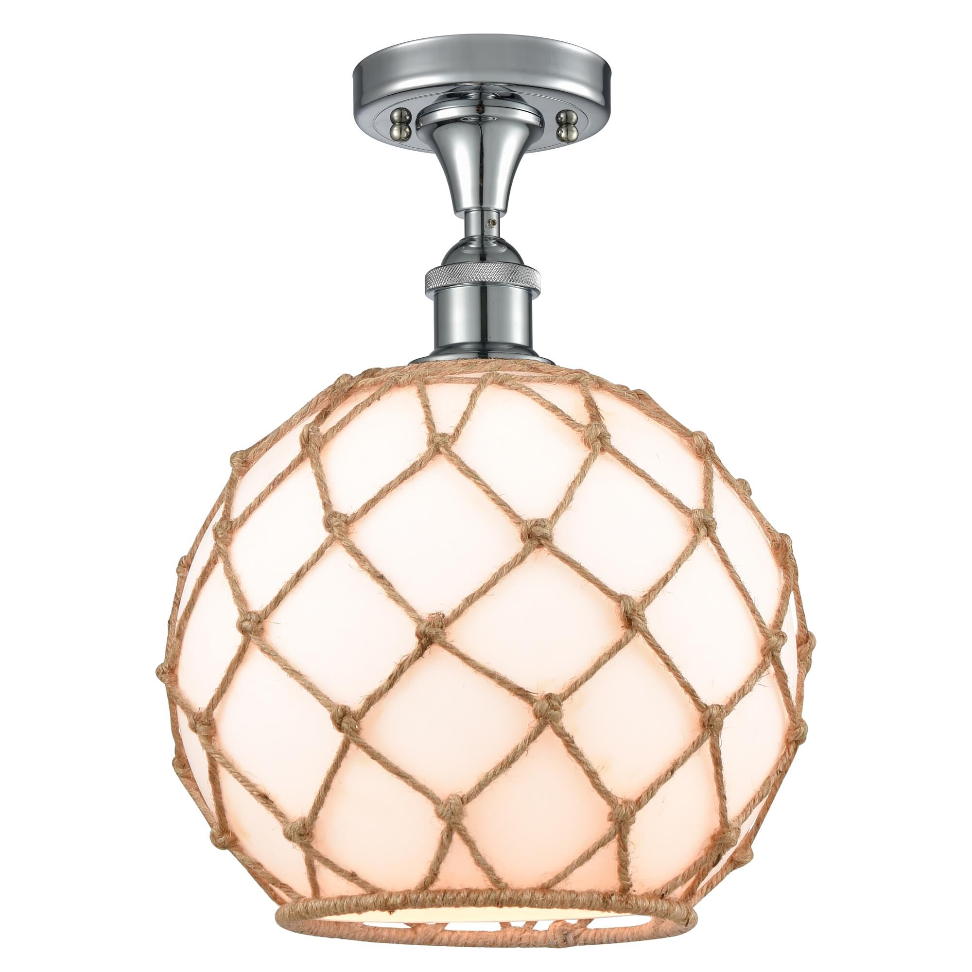 Shown in Polished Chrome finish and White With Black Rope glass