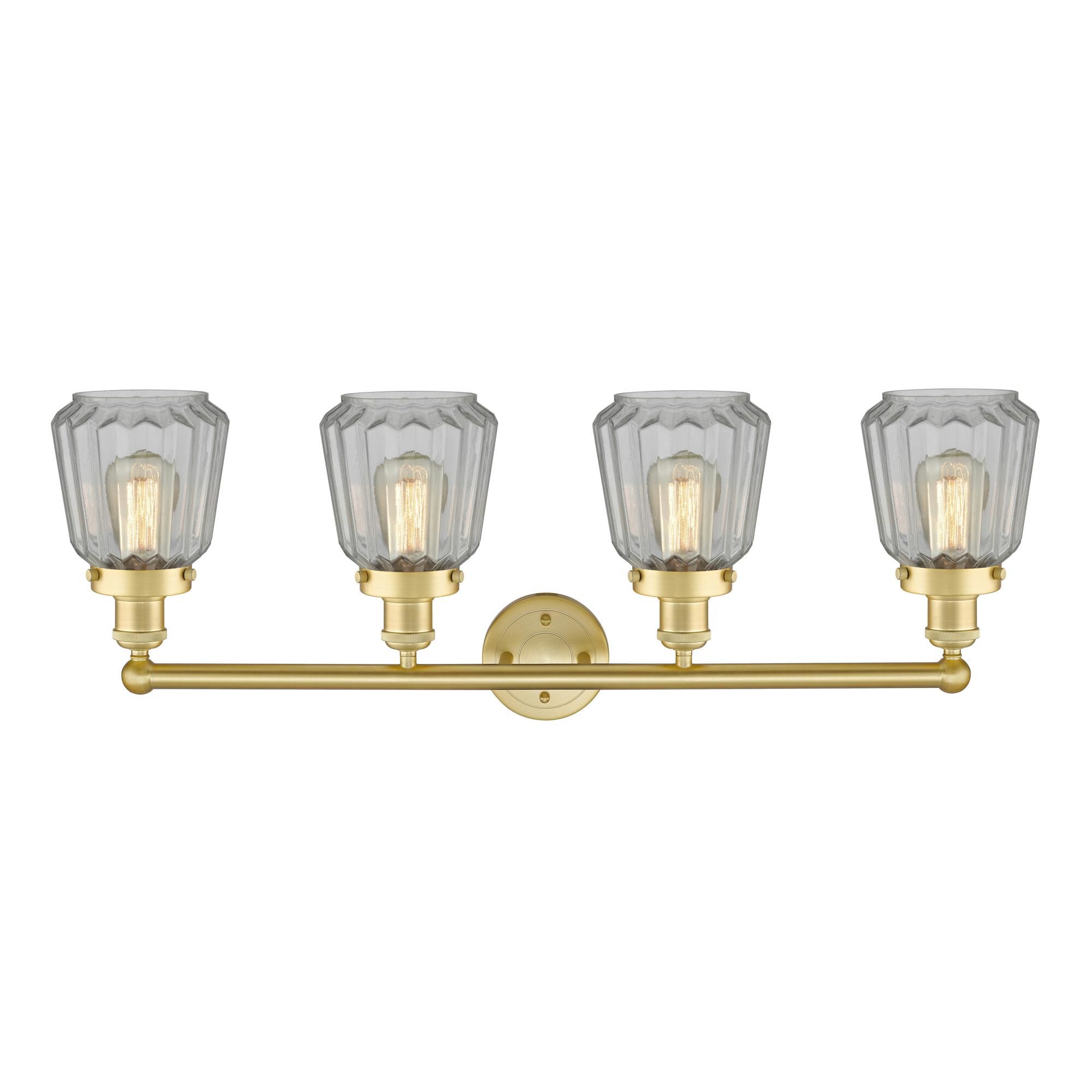 Shown in Satin Gold finish and Clear glass