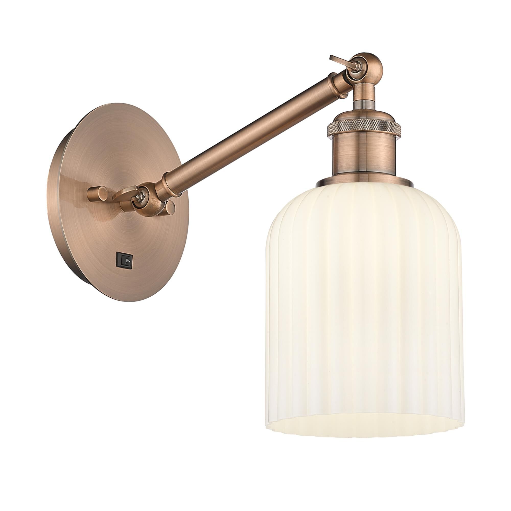 Shown in Antique Copper finish and Gloss White shade