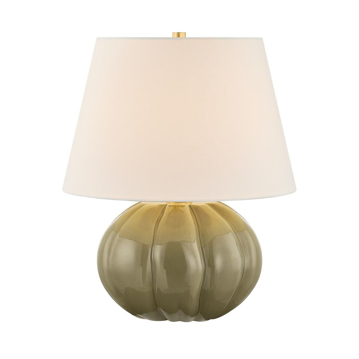 Shown in Aged Brass and Ceramic Harbour Grey Cackle finish and White Linen shade