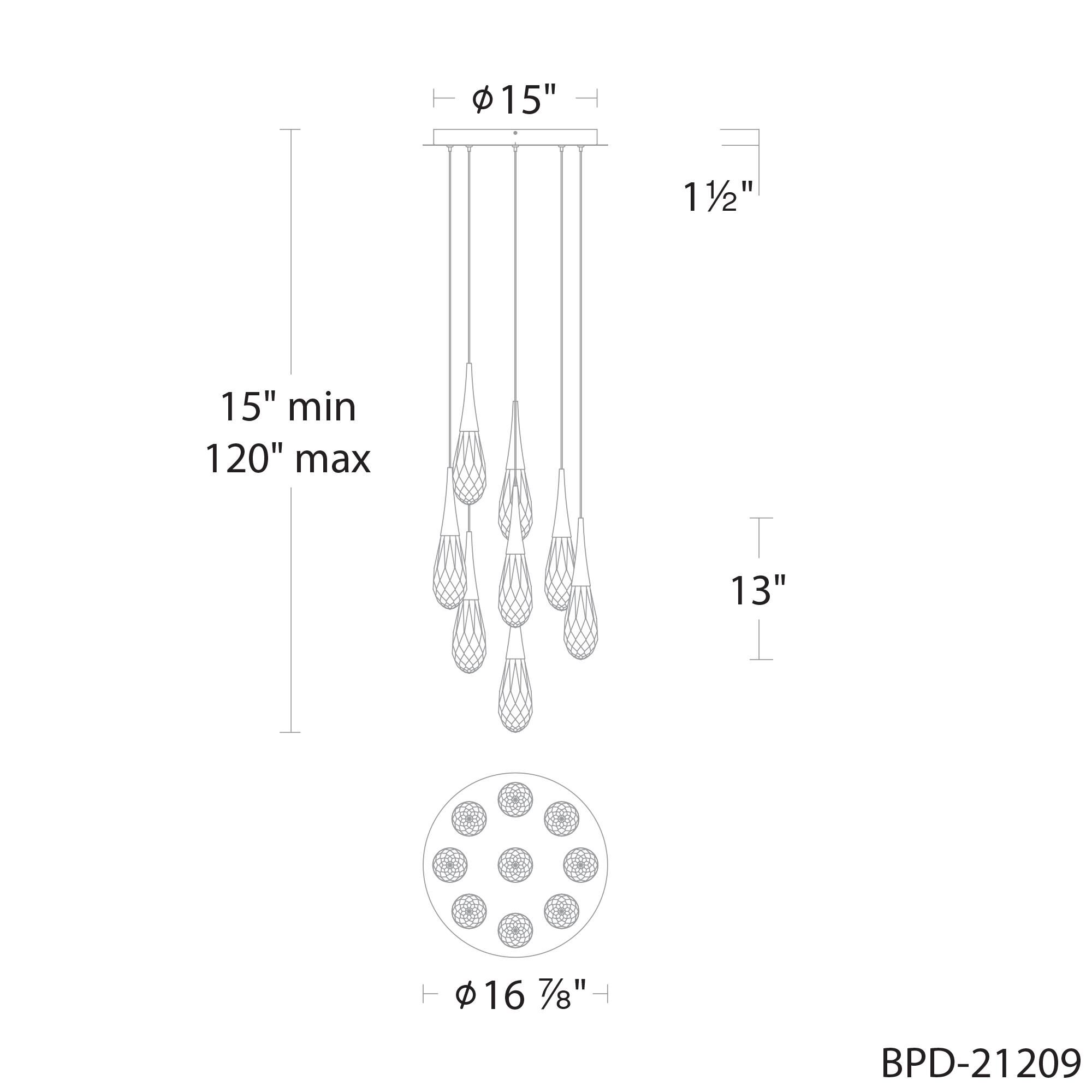 Hibiscus 17 Inch 9 Light LED Multi Light Pendant by Schonbek Beyond