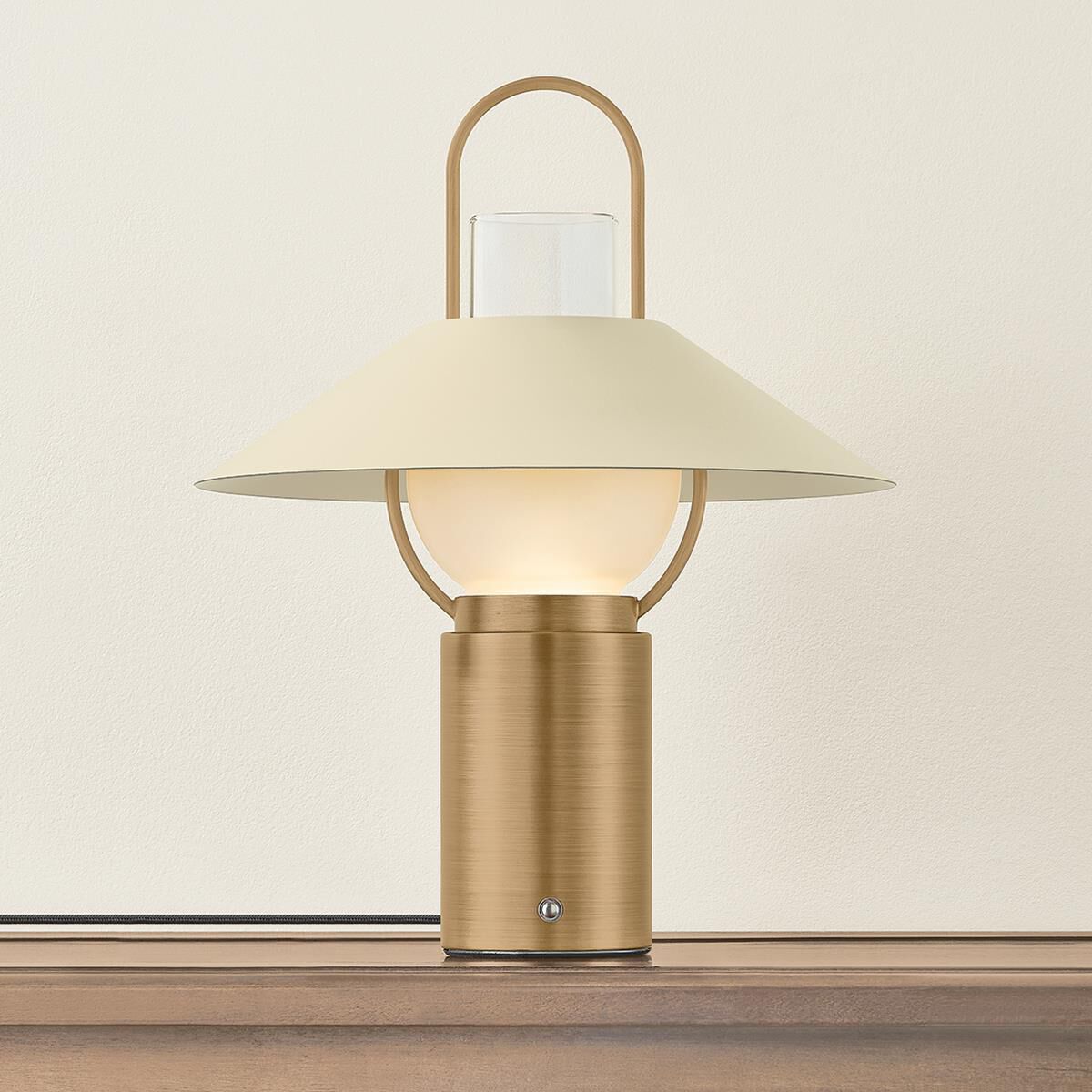 Shown in Patina Brass and Soft Sand finish and Clear Spot Etched glass