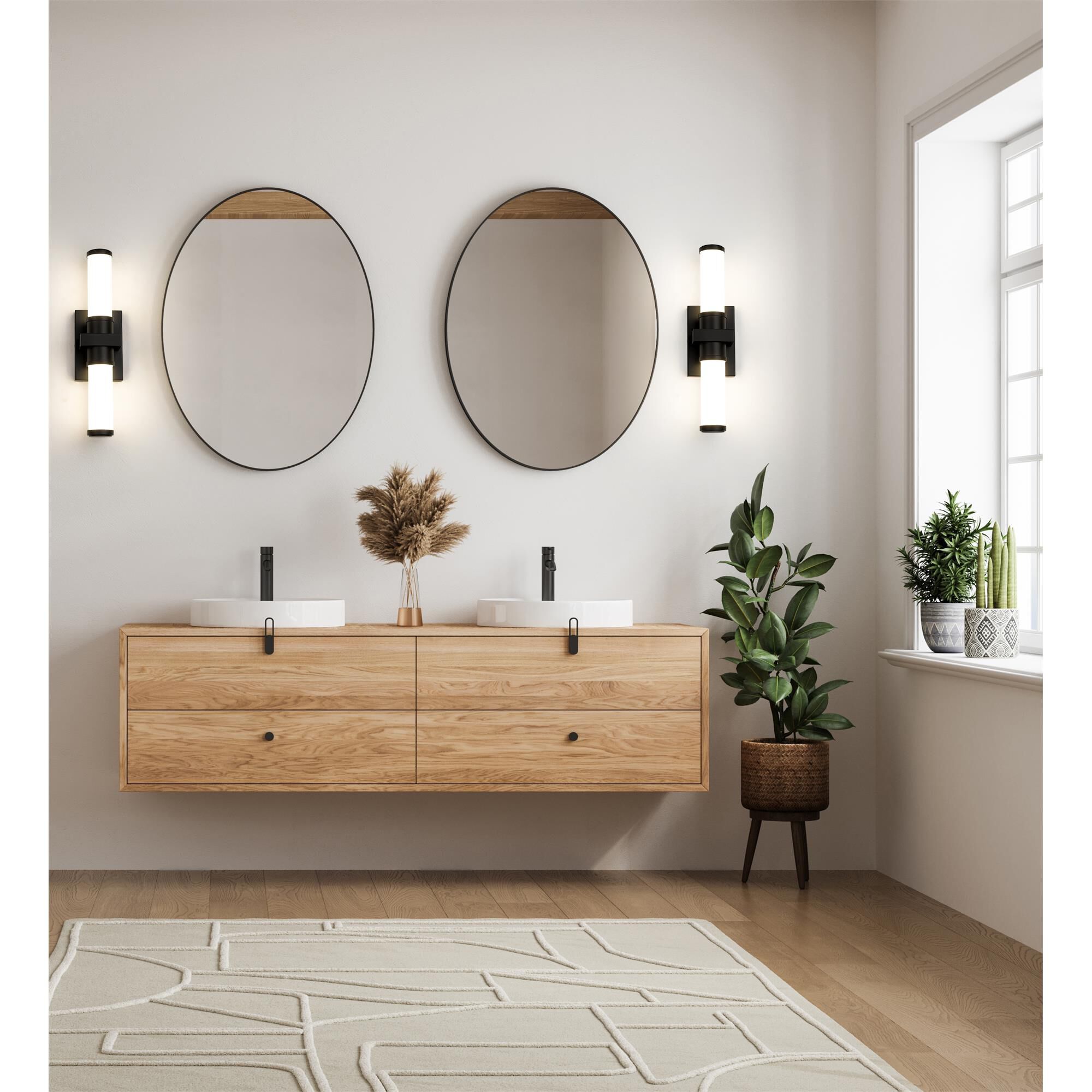 Shown in Matte Black finish and Opal White glass and Opal White shade