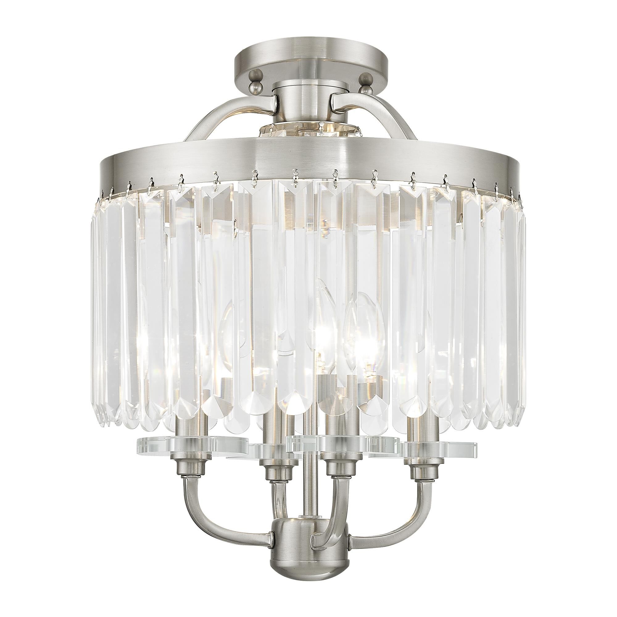 Shown in Brushed Nickel finish and Clear crystal