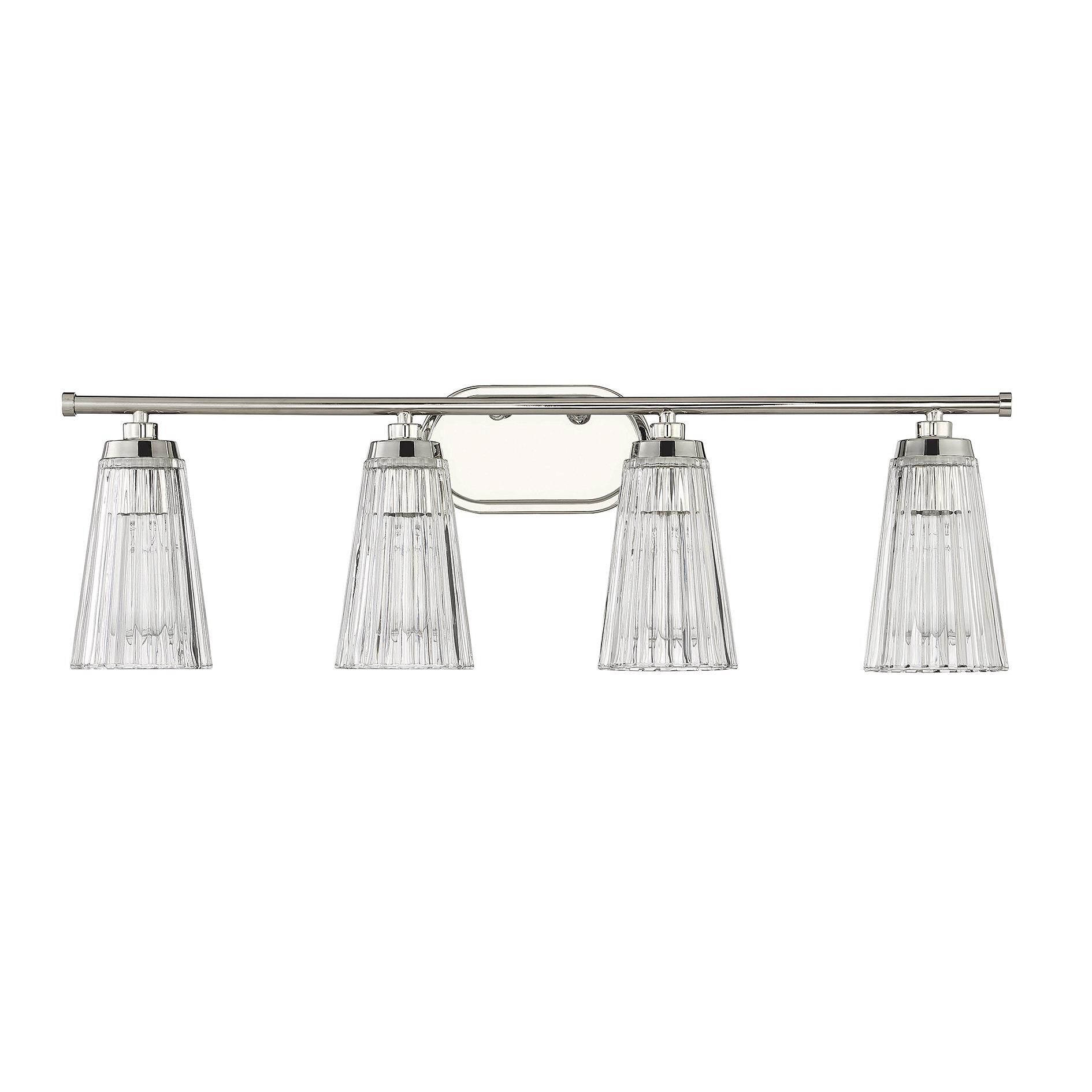 Shown in Polished Nickel finish and Clear Ribbed glass and Glass shade