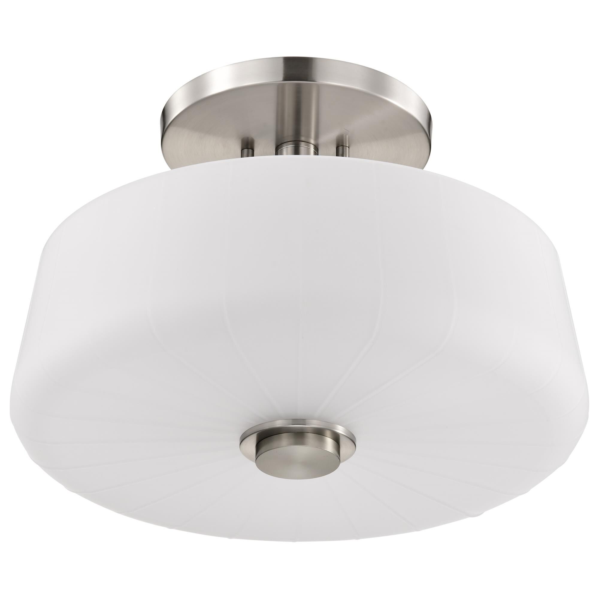 Shown in Brushed Nickel finish and Etched White glass