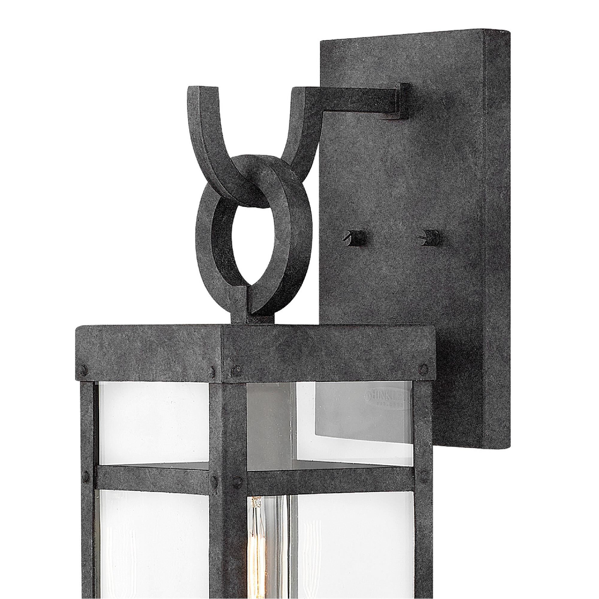 Shown in Aged Zinc finish and Clear glass