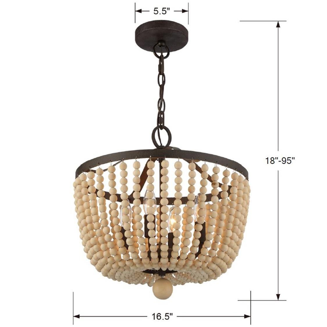 Shown in Forged Bronze finish and Natural Wood Beads crystal