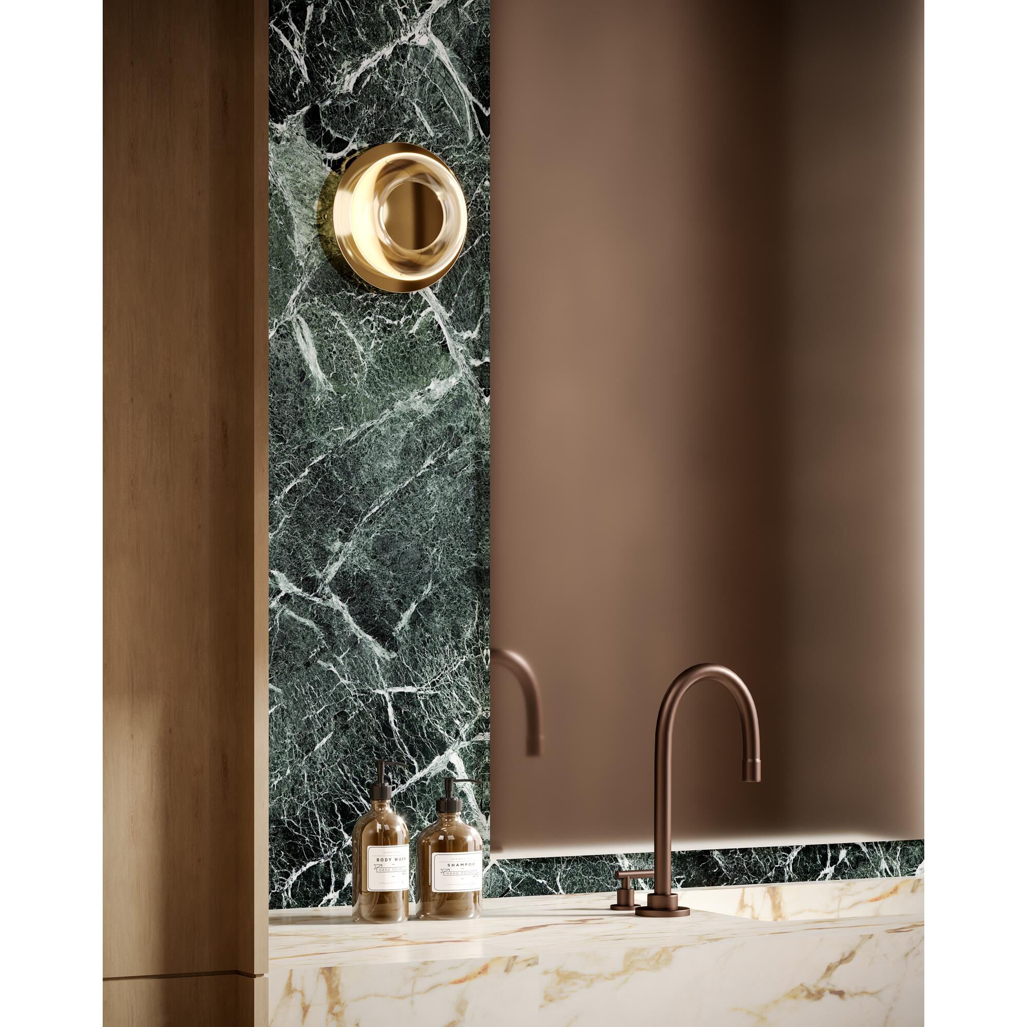 Shown in Metallic Brass finish and Clear glass