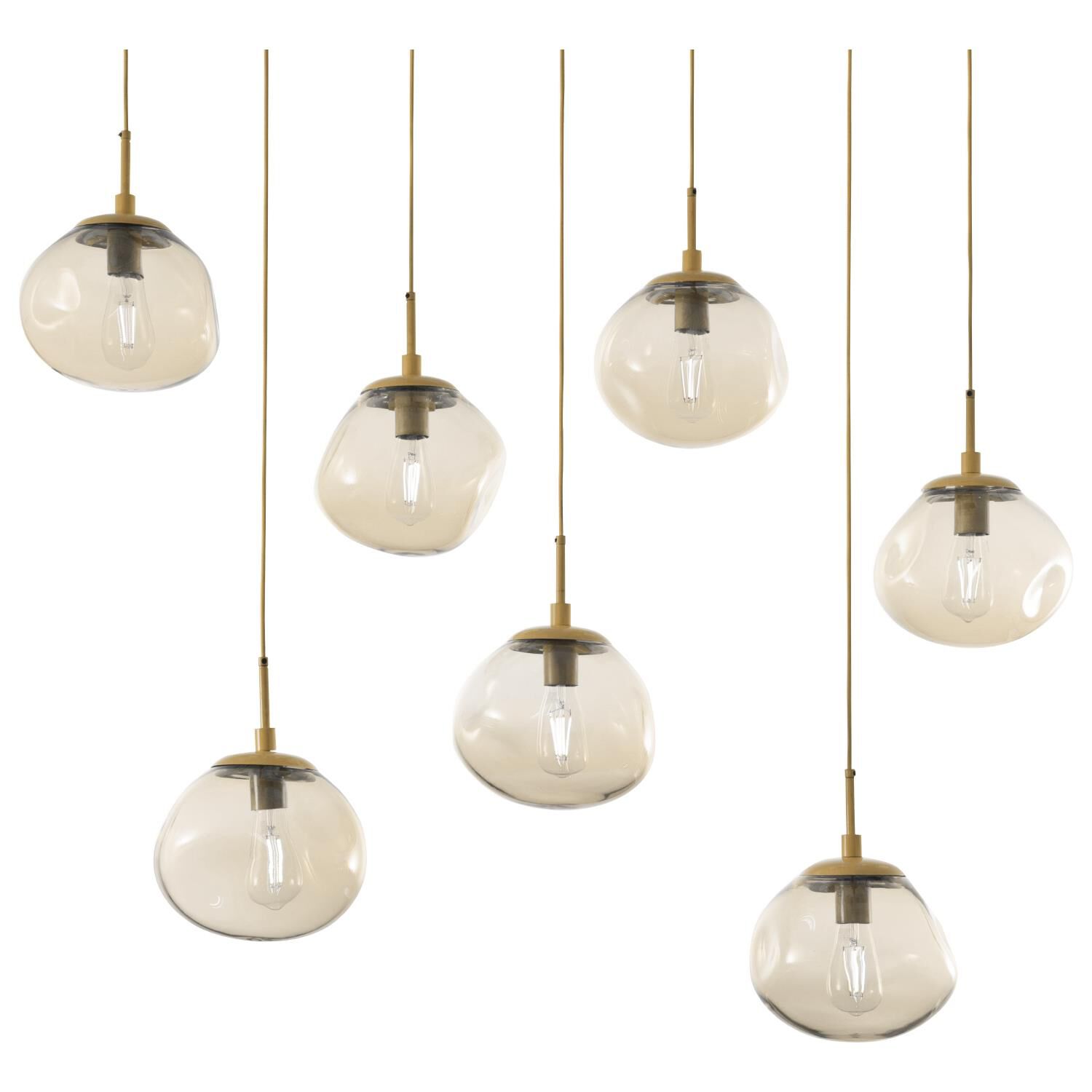 Shown in Gilded Brass finish and Blown Amber glass