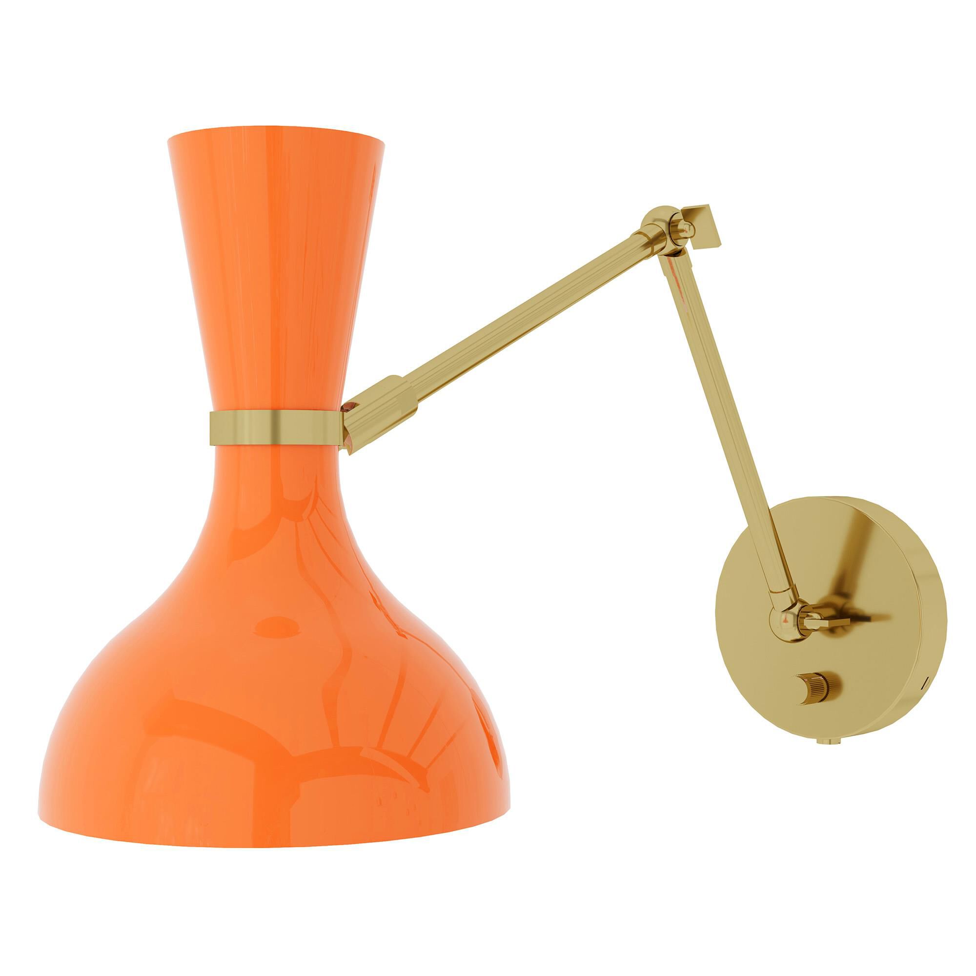 Shown in Modern Brass finish and Pumpkin shade